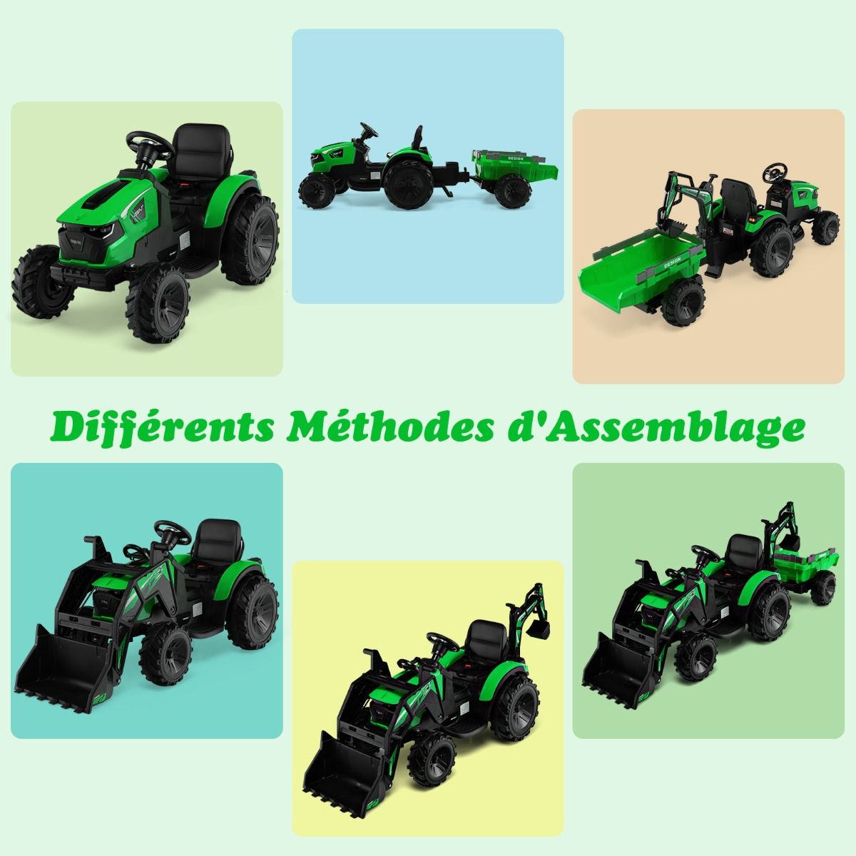 12 V Electric Tractor for Children 3-5 km/h MP3 USB Remote Control Green/Yellow -