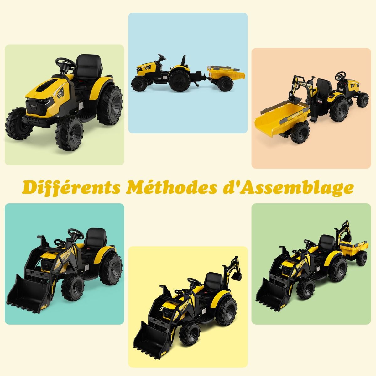 12 V Electric Tractor for Children 3-5 km/h MP3 USB Remote Control Green/Yellow -