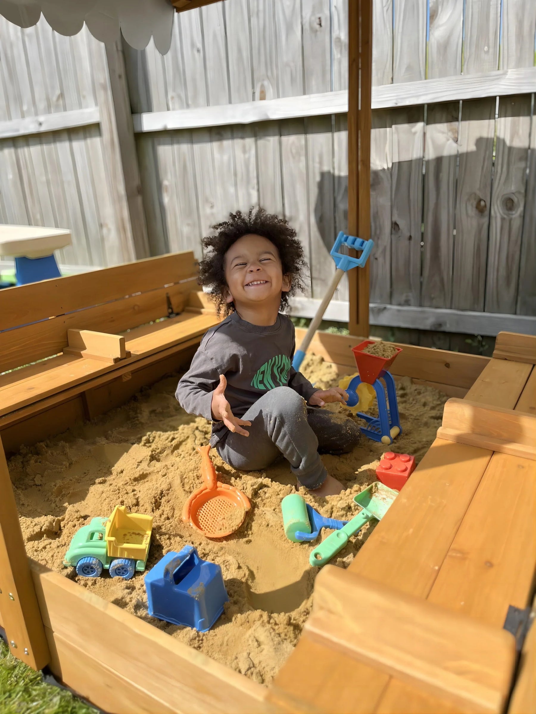 Morgete 47'' Outdoor Sandbox for Kids with Lid and Bench, Wooden Sand Play Toys Center - Product image 10