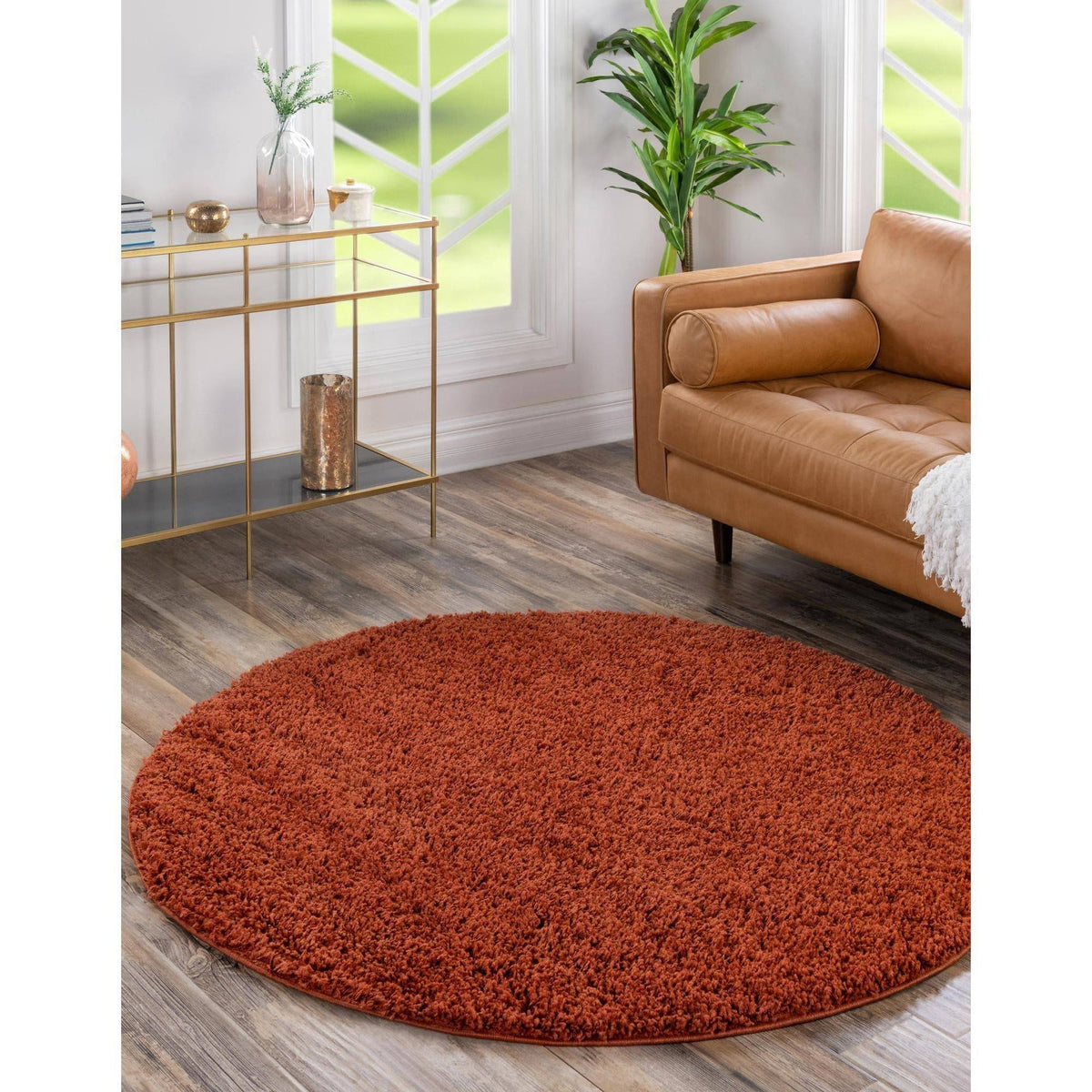 Unique Loom Solid Shag Terracotta 5 ft Round Area Rug - Product image 1