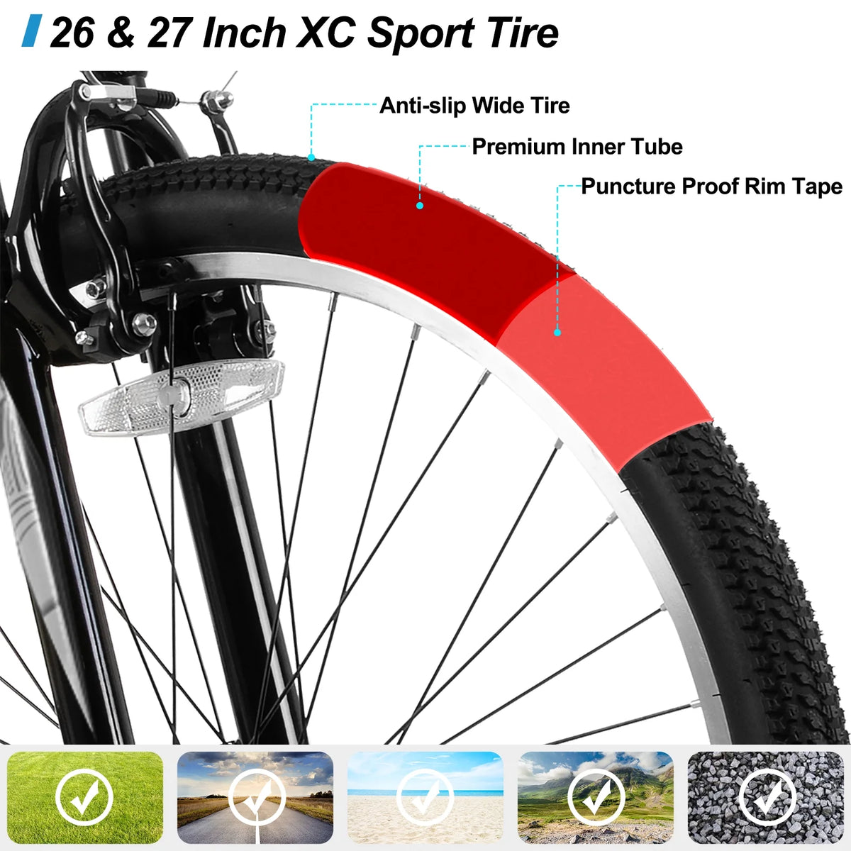 Hiland 26 27.5 29 in Mountain Bike, Mens Womens MTB with 21 Speeds, High - Tensile Steel Frame, V Brake - Product image 16