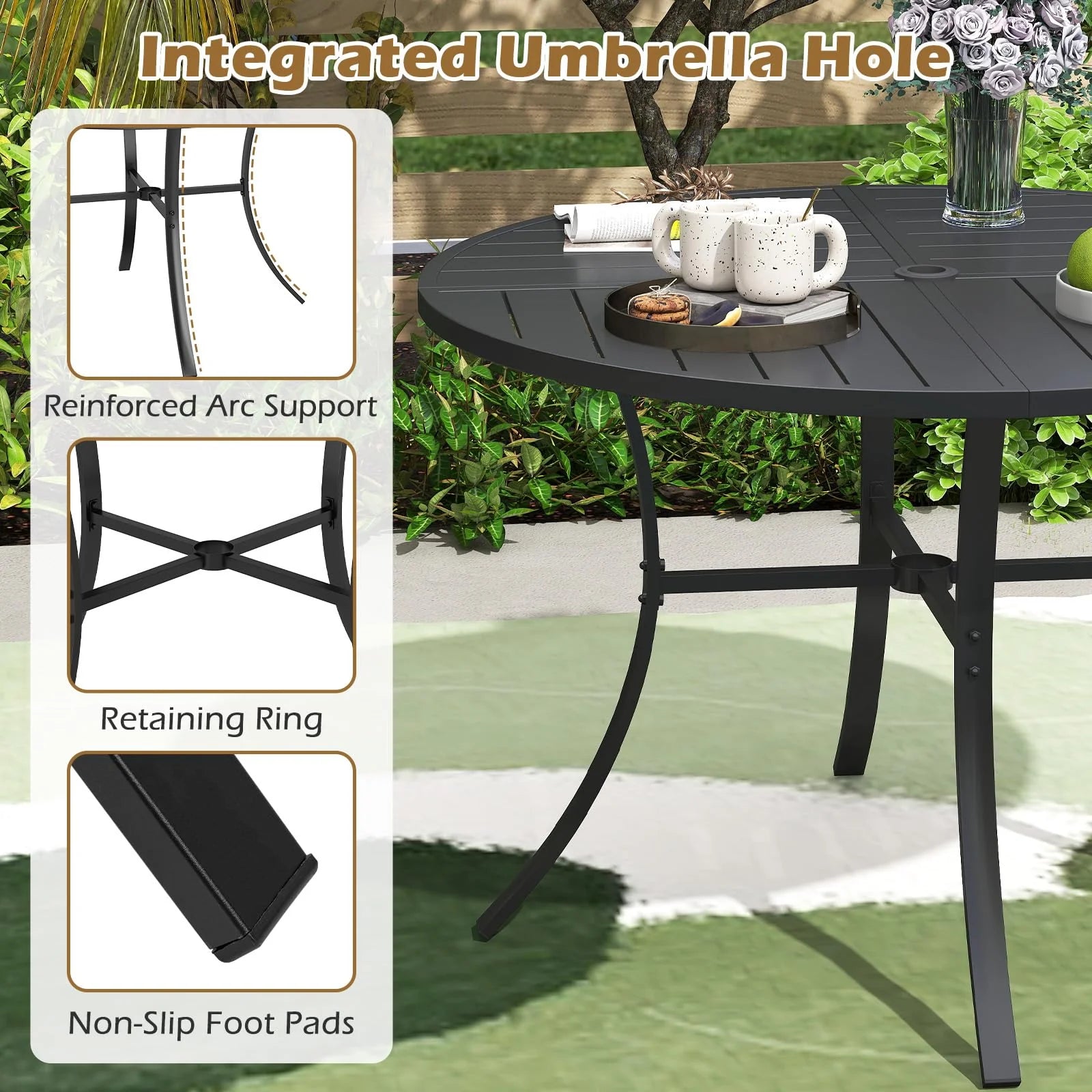 Tangkula 5 Pieces Patio Dining Set Outdoor Round Table and Stackable Chairs with Umbrella Hole - Product image 6