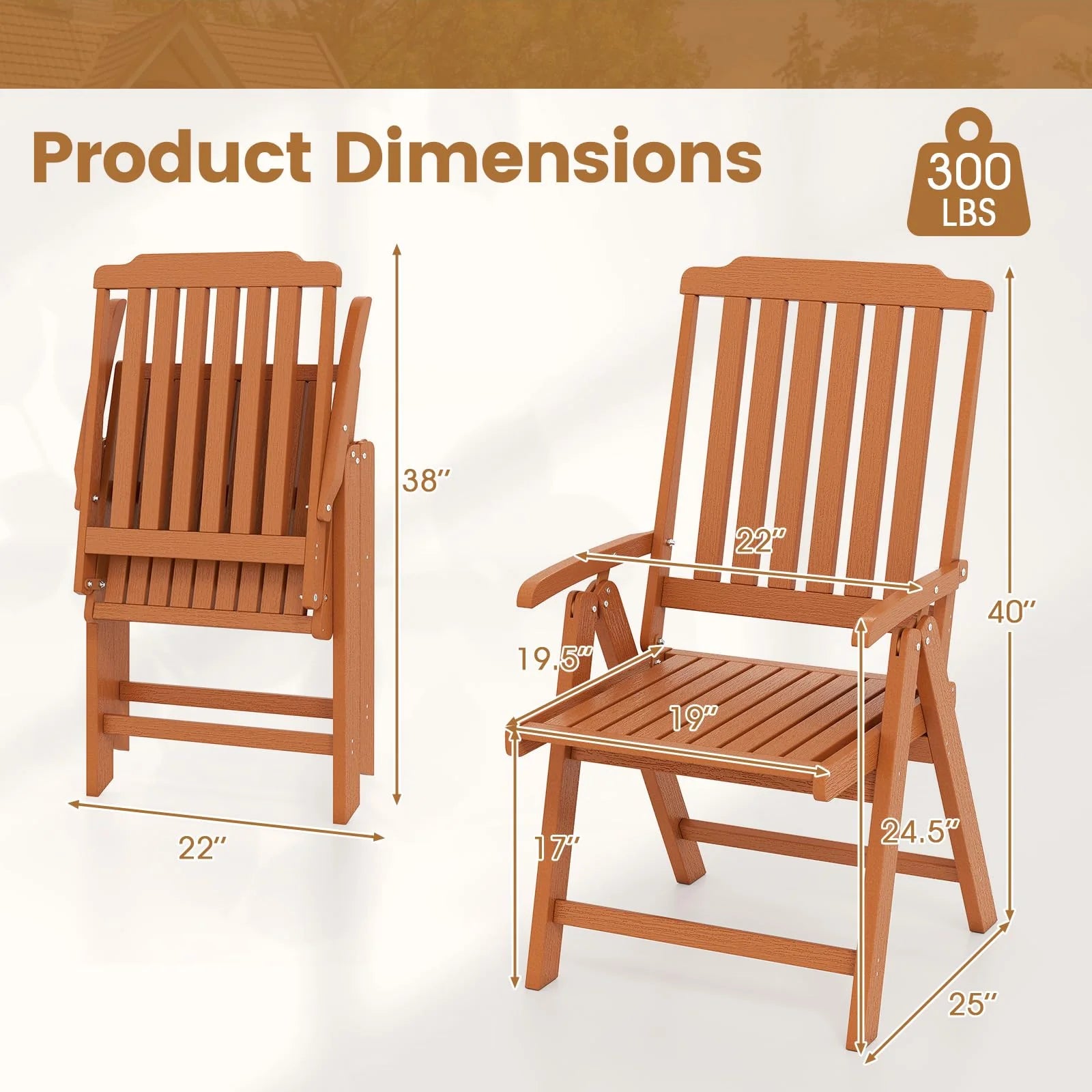 Tangkula Foldable Patio Chair All-Weather HDPE Outdoor Dining Chair with Armrest - Product image 3