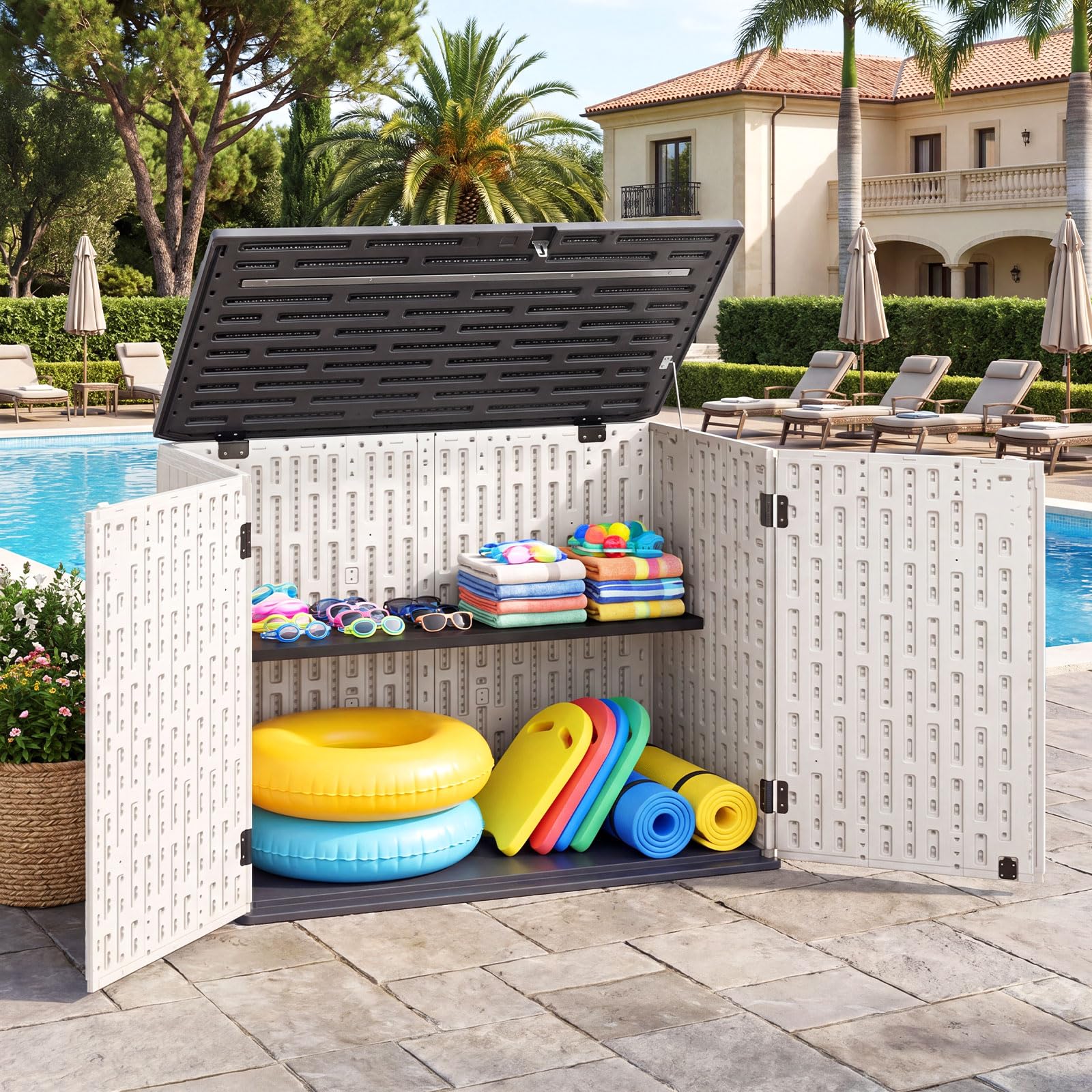 Tangkula Large Outdoor Storage Cabinet 20 Cu.Ft Horizontal Resin Storage Shed - Product image 8