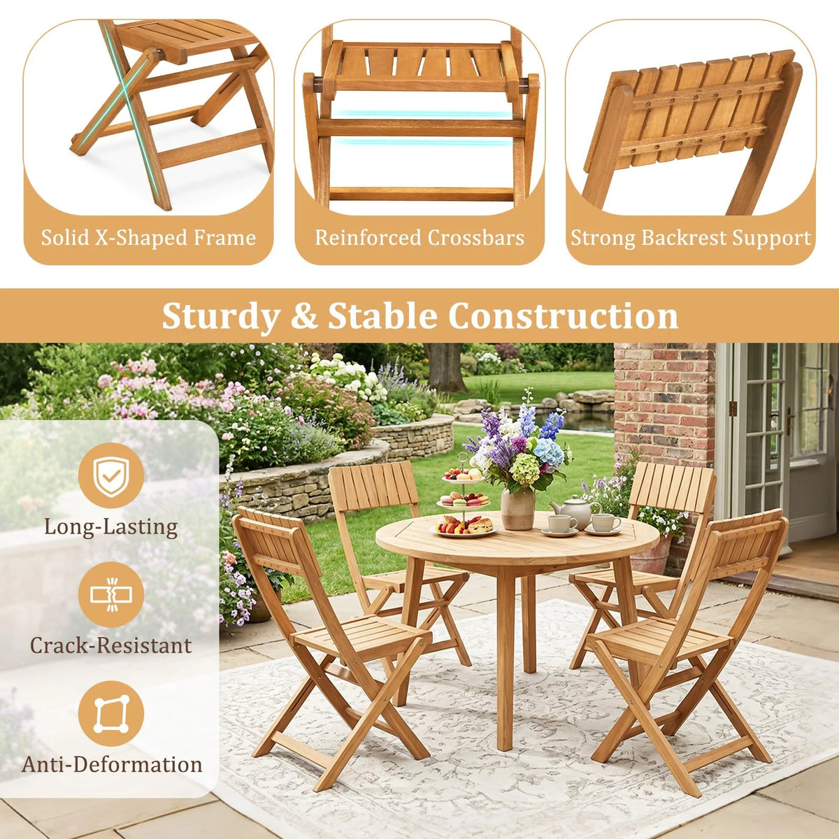 Tangkula Wood Foldable Patio Chairs Set of 2/4 - Product image 7