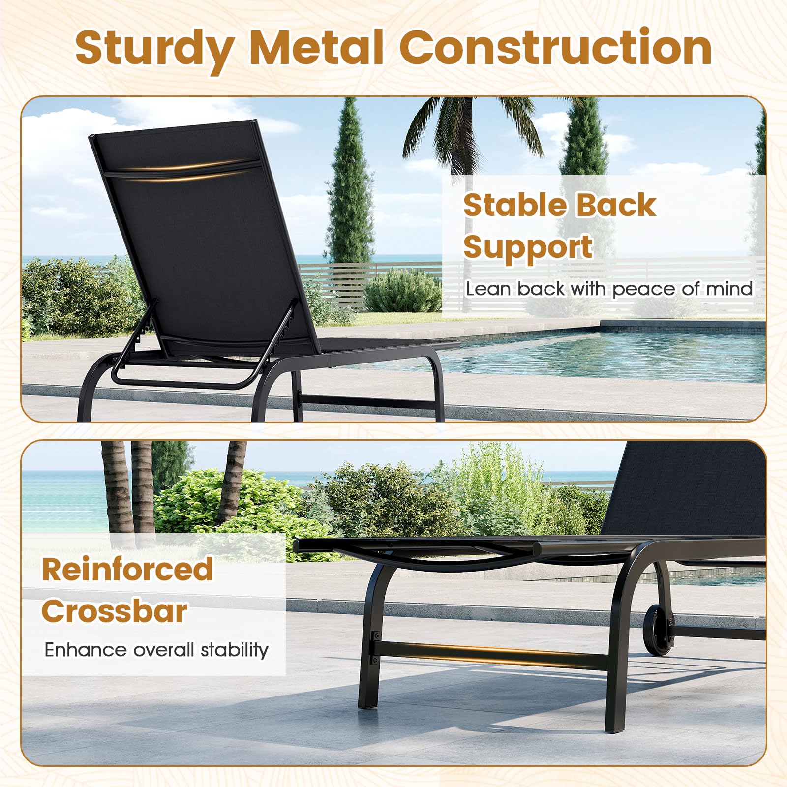 Tangkula Lounge Chair Outdoor 6-Position Recliner Metal Frame Breathable Fabric (1/2) - Product image 7