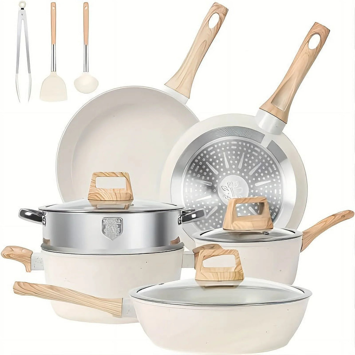 Non - Stick 12 POTS and Pans Set, Cookware Set, Including Frying Pan, Steamer, Silicone Spatula and Tongs - Product image 6
