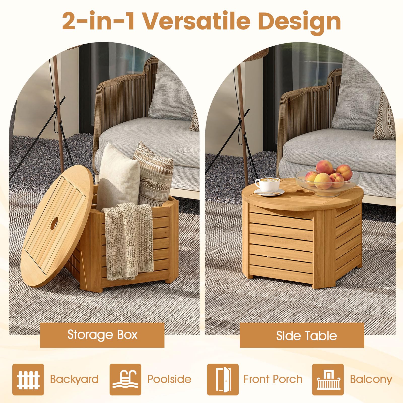 Tangkula 2-in-1 Outdoor Side Table with Storage Acacia Wood Slatted Coffee Table Square and Round Slatted - Product image 8