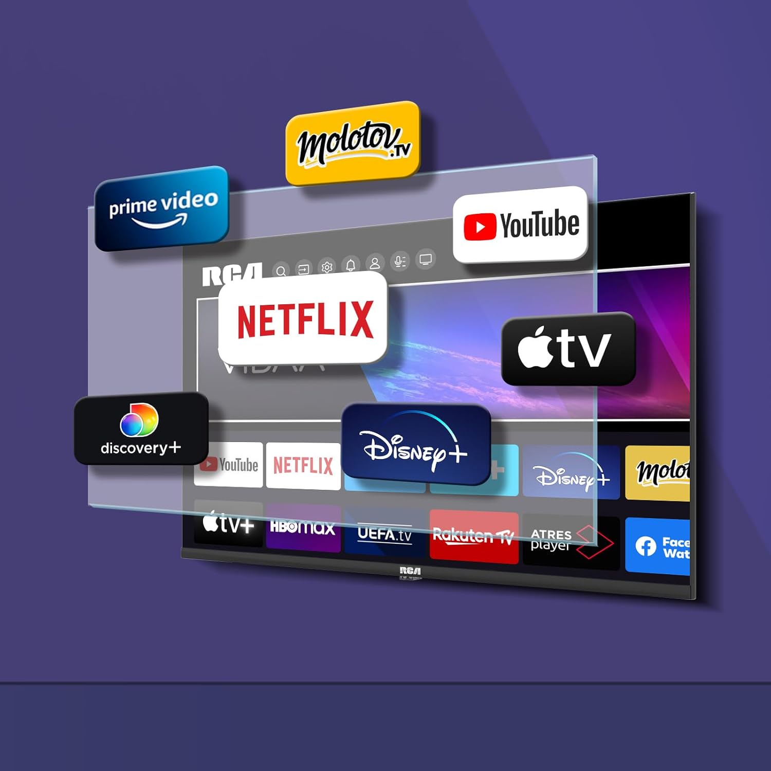 RCA VRS32HQ1 Smart TV 32 inches (80 cm) WiFi VIDAA Connected Borderless Televisions with Triple Tuner (DVB-C/S2/-T2) Molotov Netflix Prime Video + Youtube - 2024