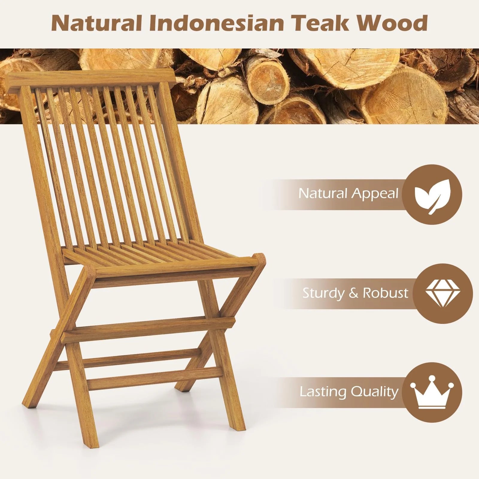 Tangkula Patio Folding Chairs Set of 2/4, Outdoor Teak Wood Chairs w/Slatted Seat & Backrest - Product image 5