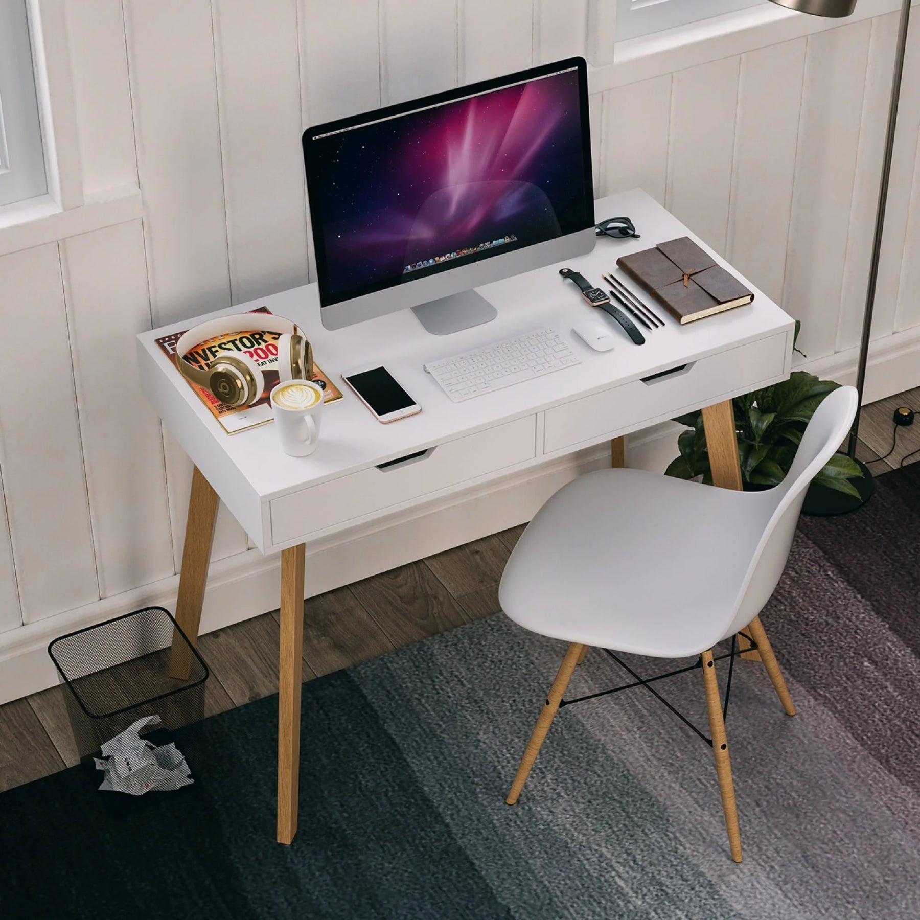Homfa White Desk with Drawers, Study Work Desk Table for Home Office Writing - Product image 5