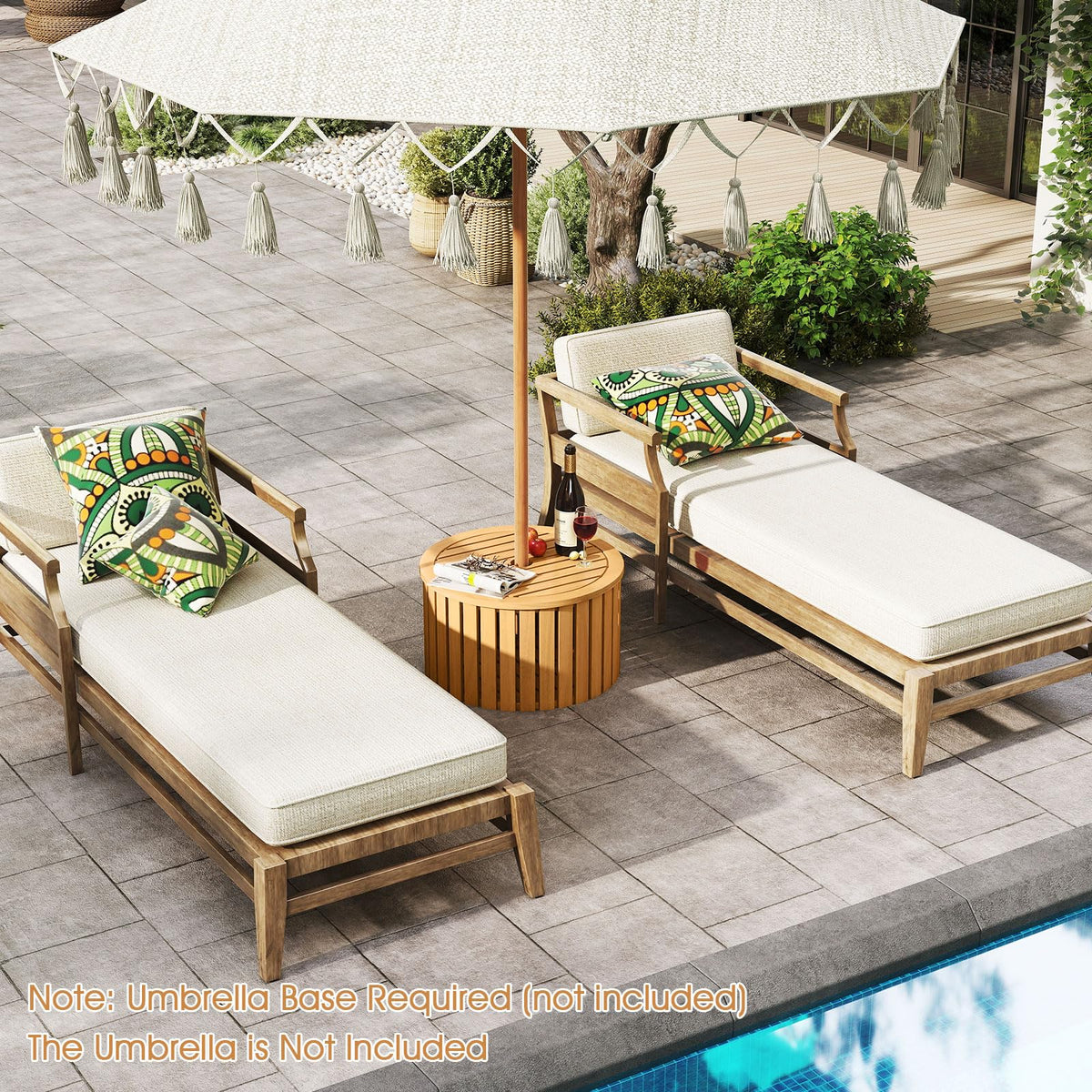 Tangkula 2-in-1 Outdoor Side Table with Storage Acacia Wood Slatted Coffee Table Square and Round Slatted - Product image 7