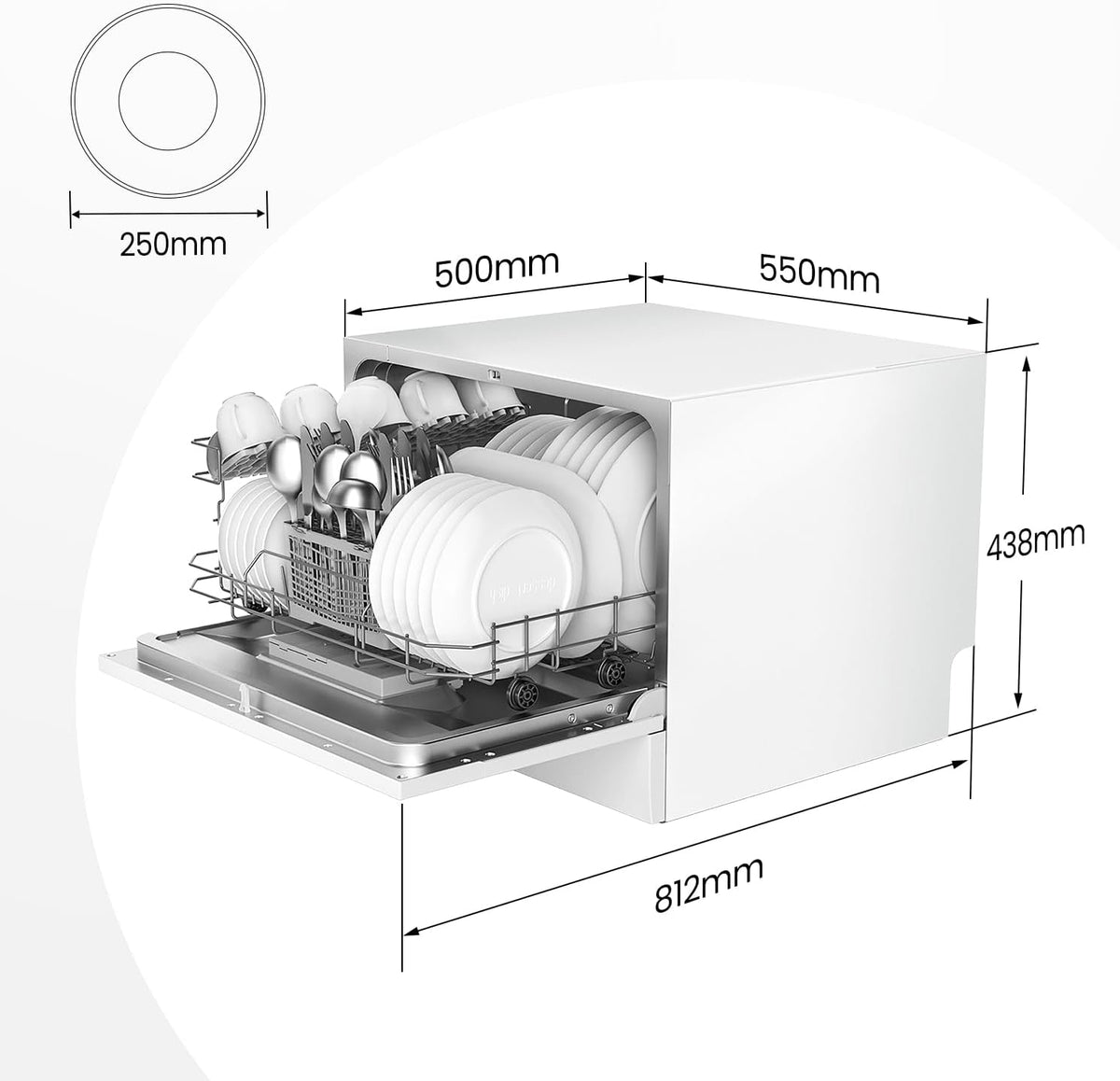 COMFEE' TD602E-W Compact free-standing dishwasher, LED display, 6.5 liters, white, noise level: 47 dB