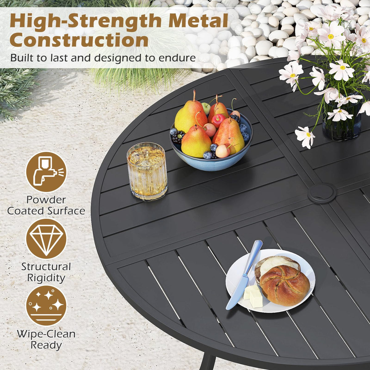 Tangkula 5 Pieces Patio Dining Set Outdoor Round Table and Stackable Chairs with Umbrella Hole - Product image 8