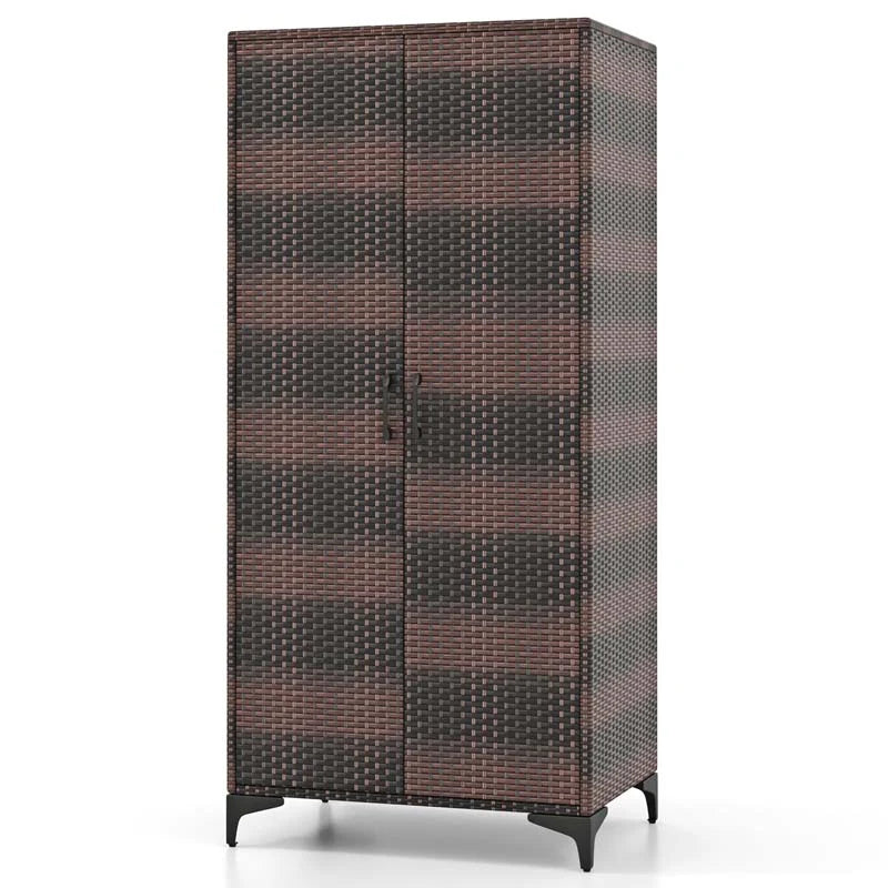 62" Tall PE Rattan Wicker Wardrobe Closet Storage Cabinet with 2 Doors, Hanging Rod, 4 Storage Cubes - Product image 10