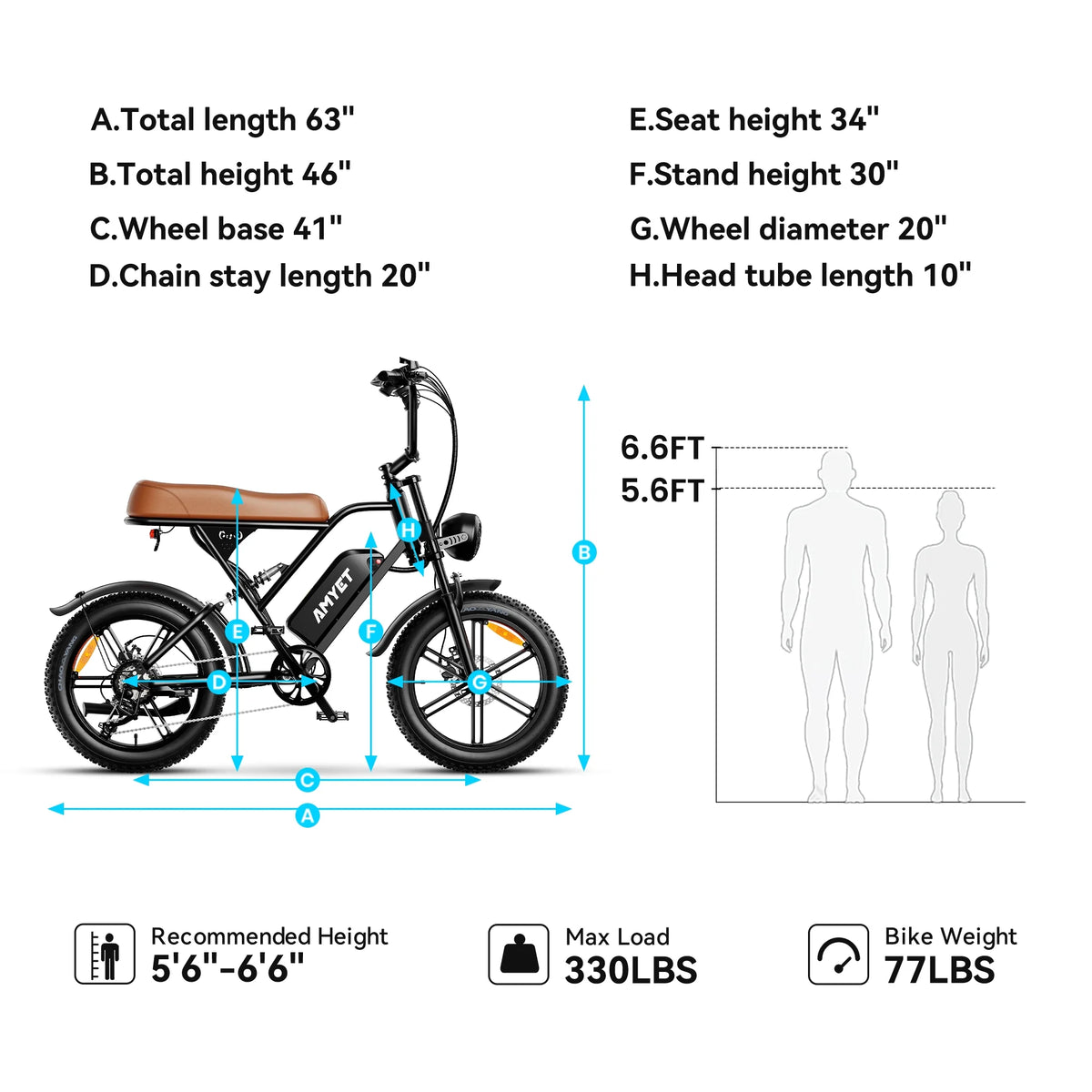 AMYET G60 Peak 1500W Electric Bike, 20" Fat Tire E - Mountain Bikes - Product image 22