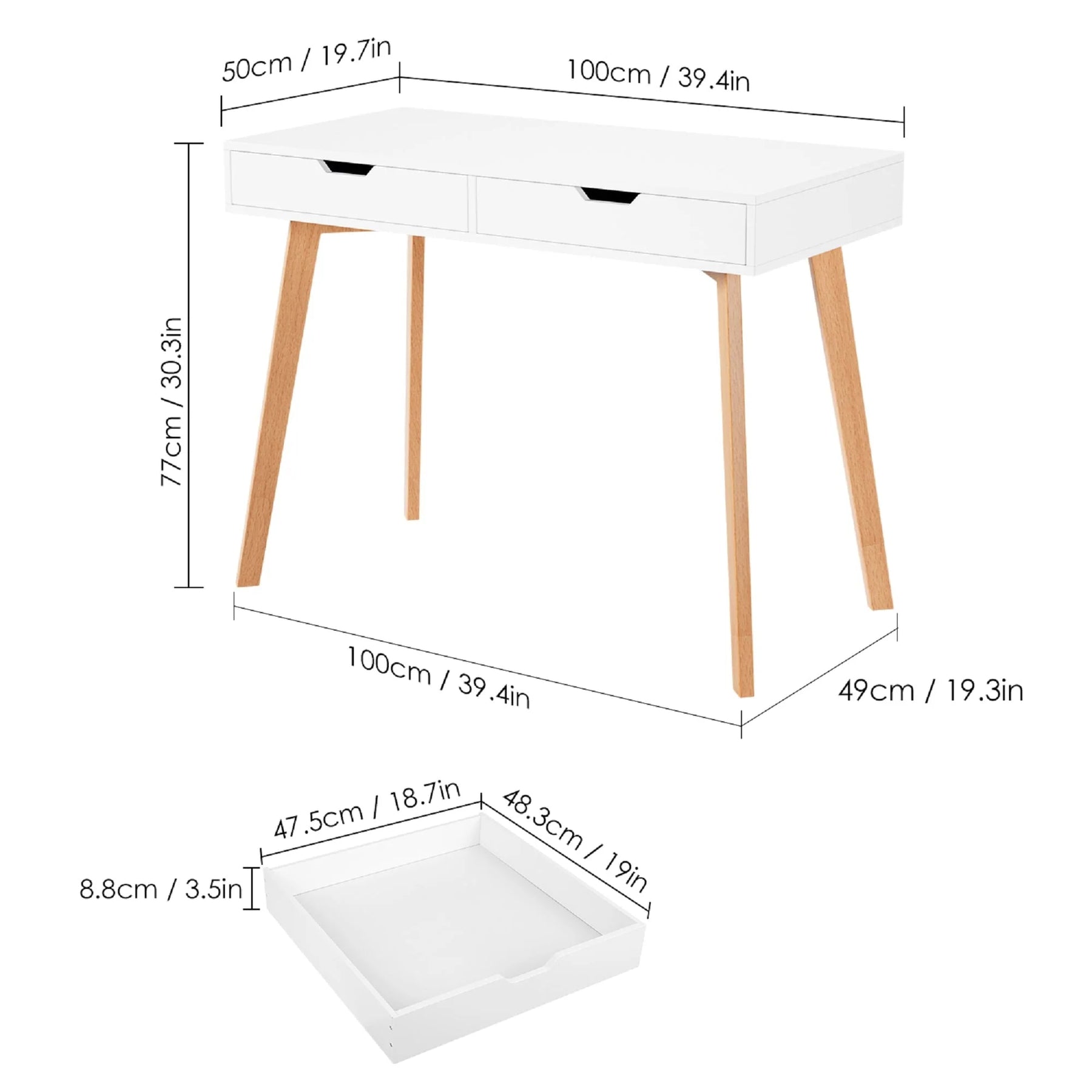 Homfa White Desk with Drawers, Study Work Desk Table for Home Office Writing - Product image 7