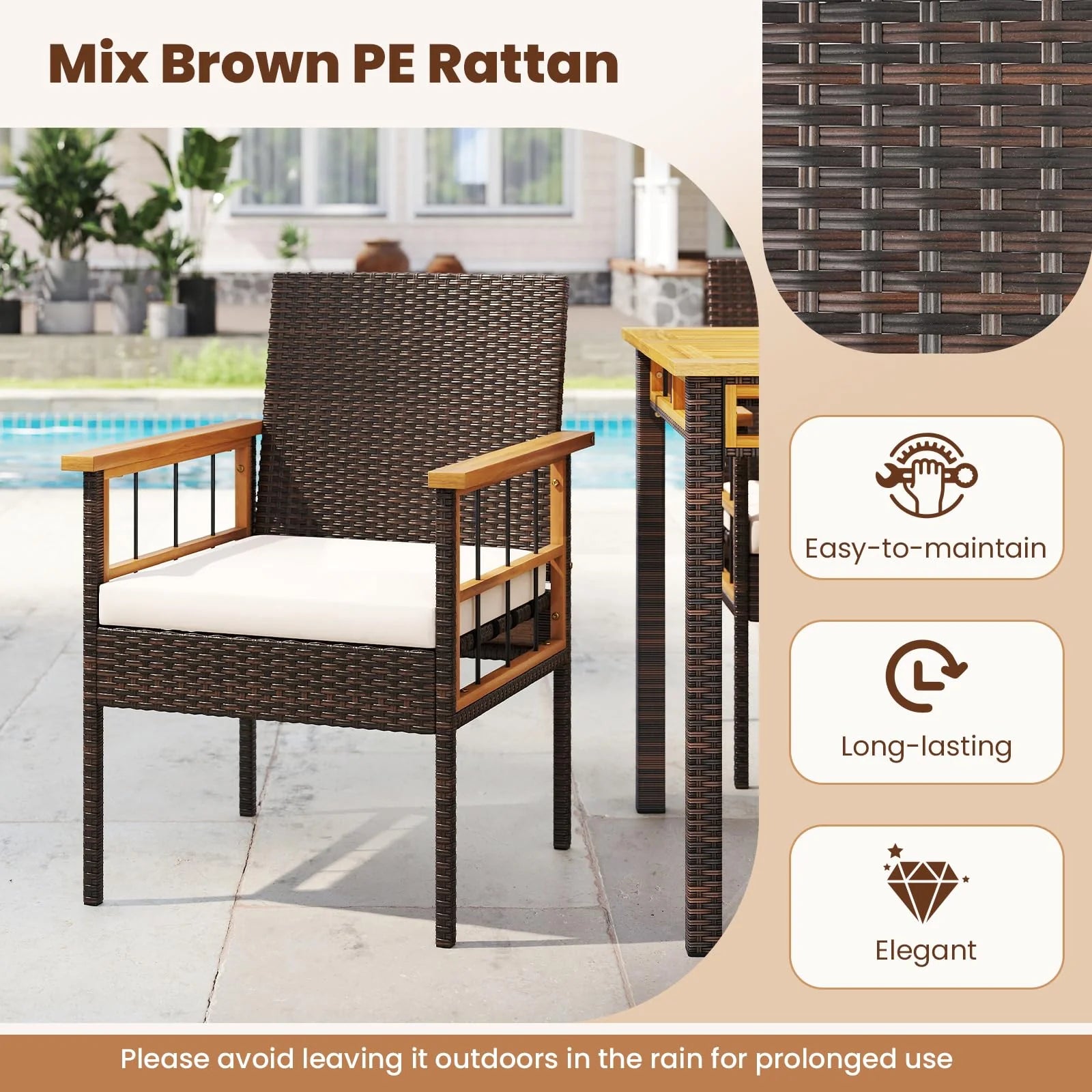 Tangkula Acacia Wood Wicker Patio Dining Chairs Set of 2/4 - Product image 4