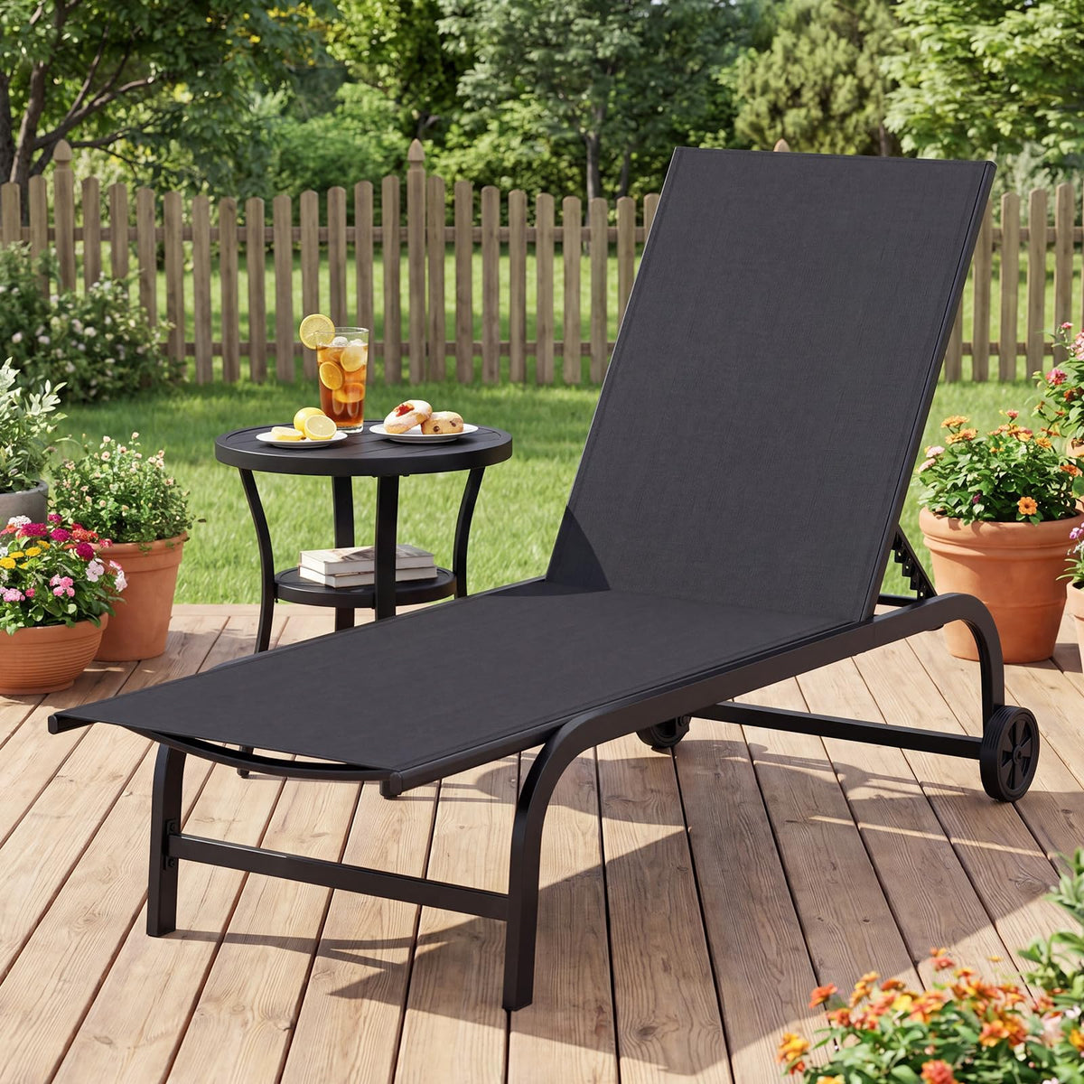 Tangkula Lounge Chair Outdoor 6-Position Recliner Metal Frame Breathable Fabric (1/2) - Product image 2
