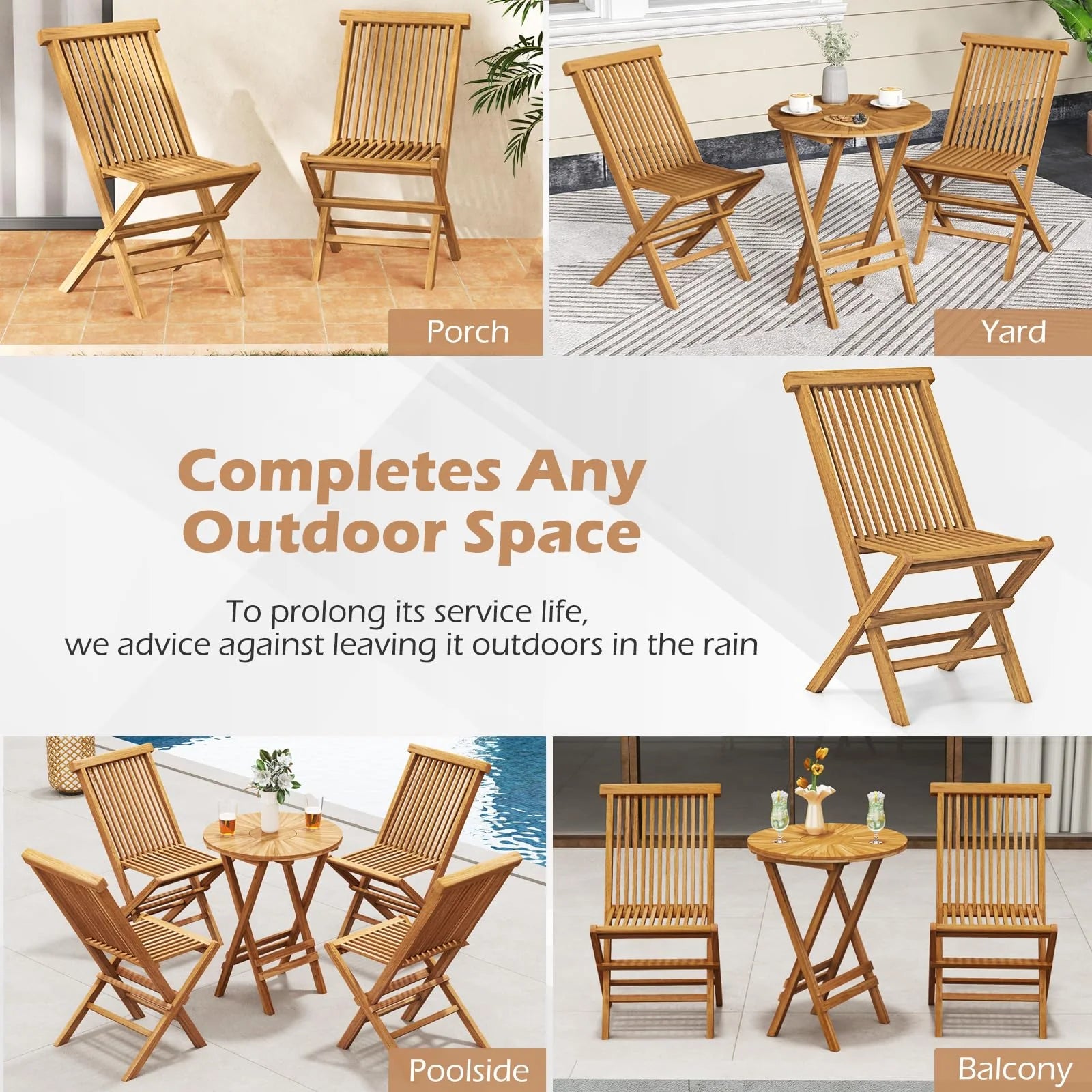 Tangkula Patio Folding Chairs Set of 2/4, Outdoor Teak Wood Chairs w/Slatted Seat & Backrest - Product image 7