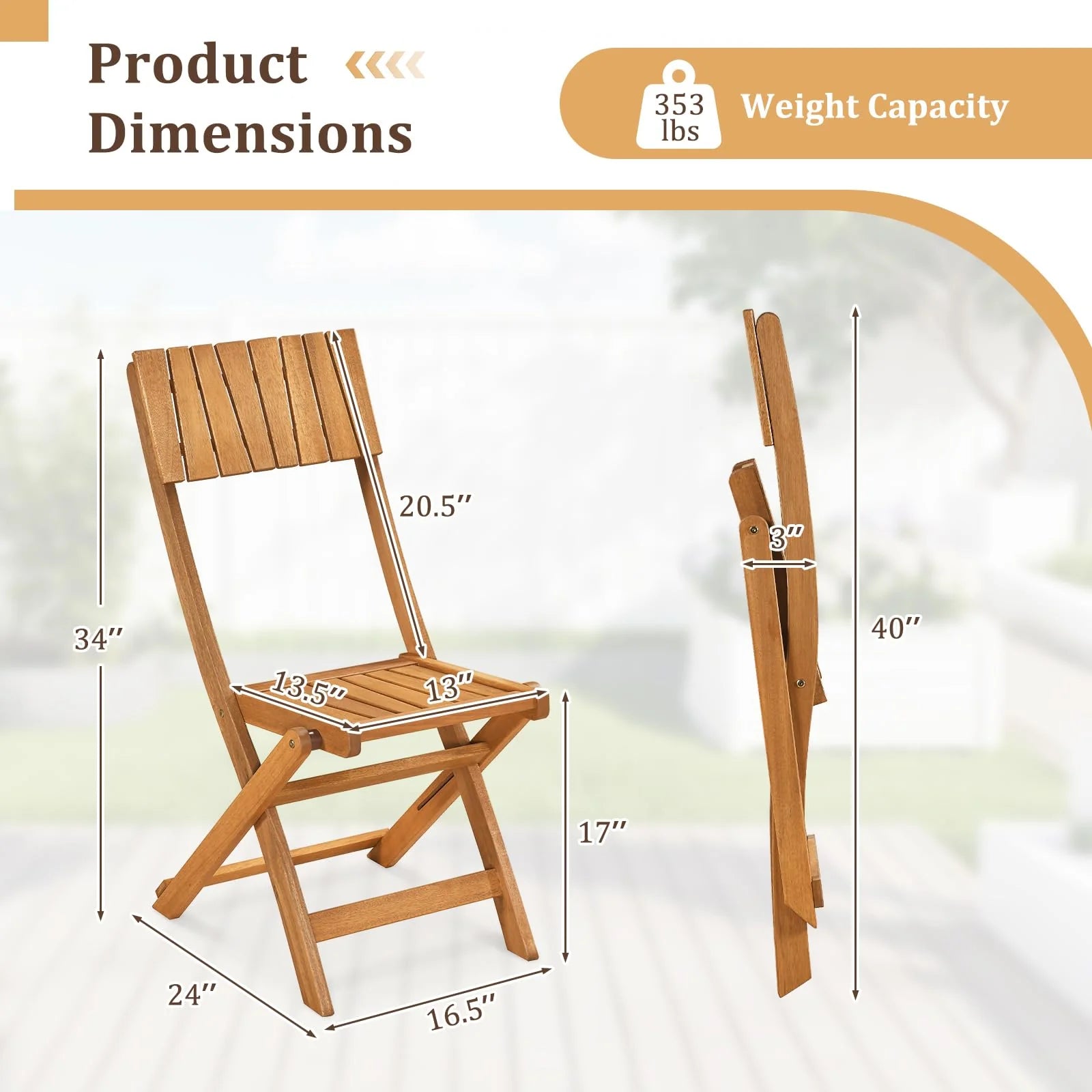Tangkula Wood Foldable Patio Chairs Set of 2/4 - Product image 3