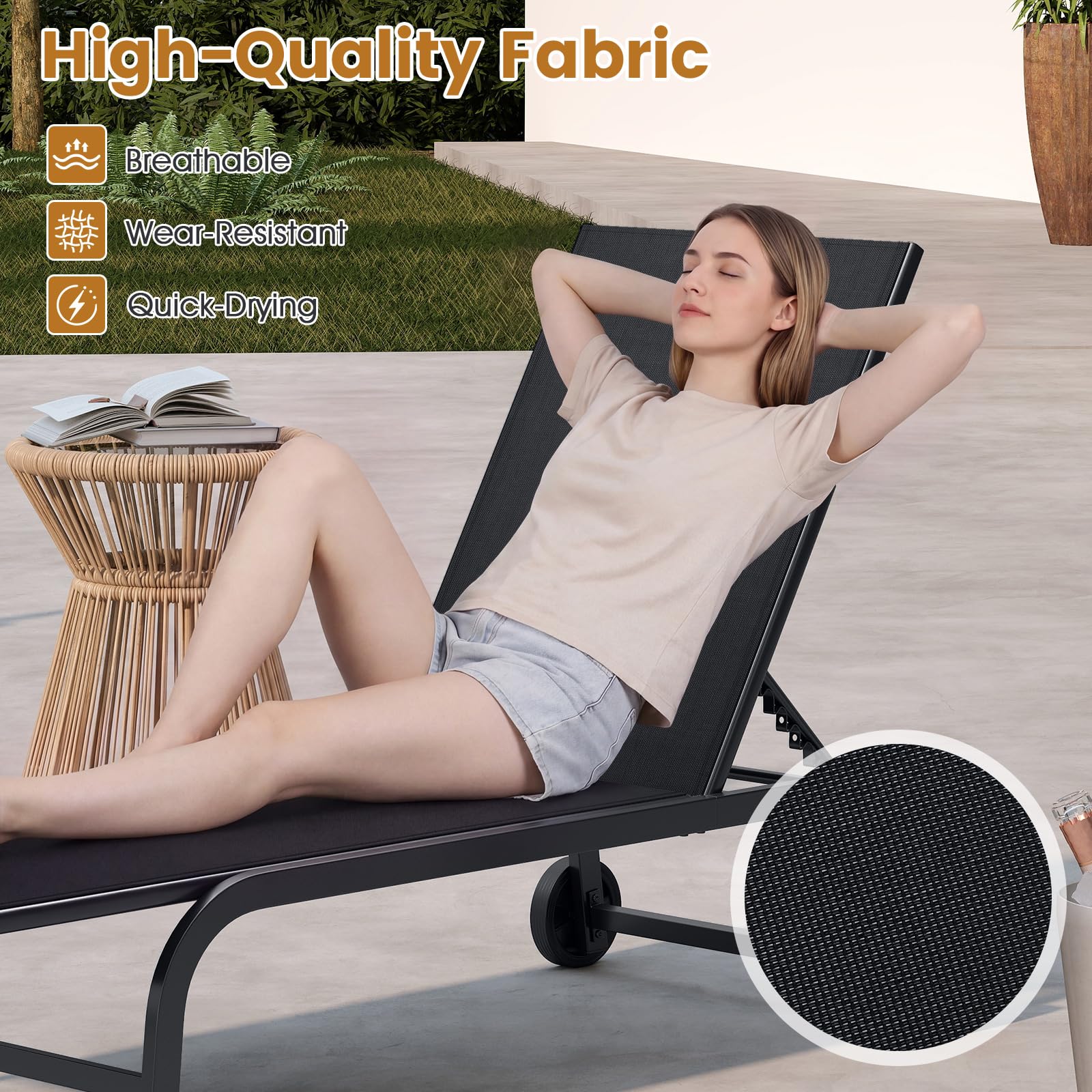 Tangkula Lounge Chair Outdoor 6-Position Recliner Metal Frame Breathable Fabric (1/2) - Product image 6