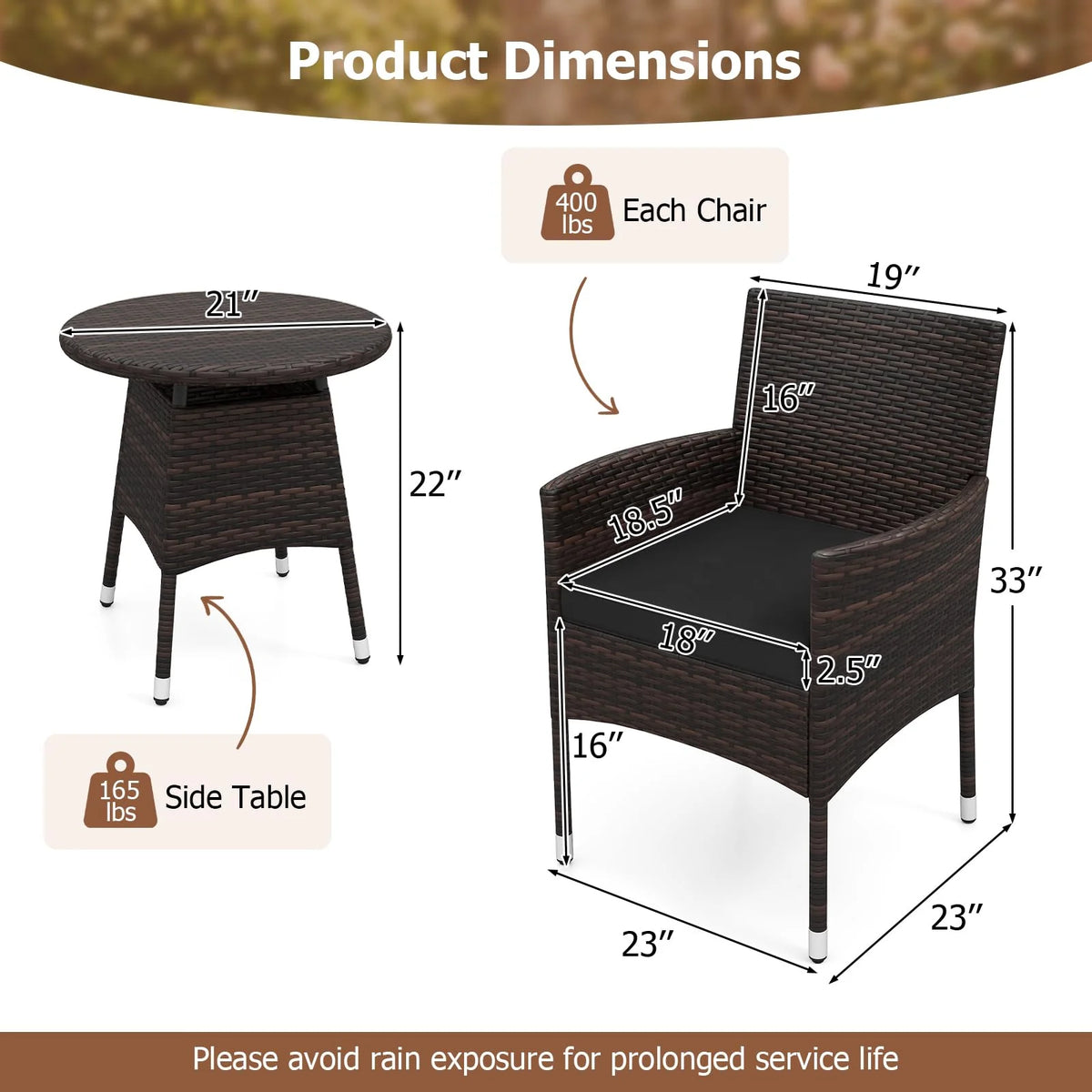 Tangkula 3 Piece Patio Furniture Set - Hand-Woven PE Wicker Conversation Set - Product image 3