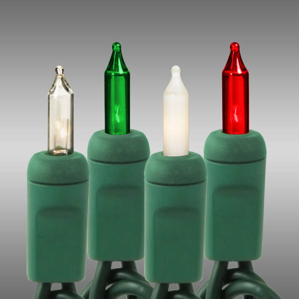 50 ft. - Green Wire - Christmas Mini Light String - (100) Frosted, Red, Green, Clear Bulbs - 6 in - Product image 1
