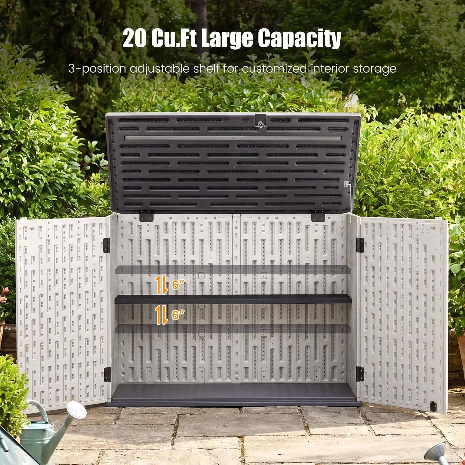 Tangkula Large Outdoor Storage Cabinet 20 Cu.Ft Horizontal Resin Storage Shed - Product image 3