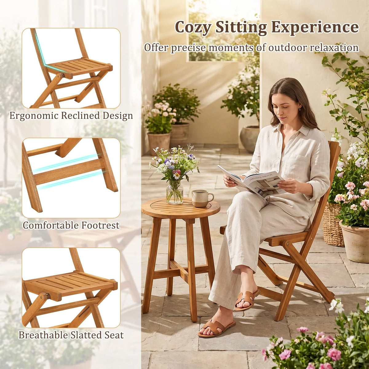 Tangkula Wood Foldable Patio Chairs Set of 2/4 - Product image 8