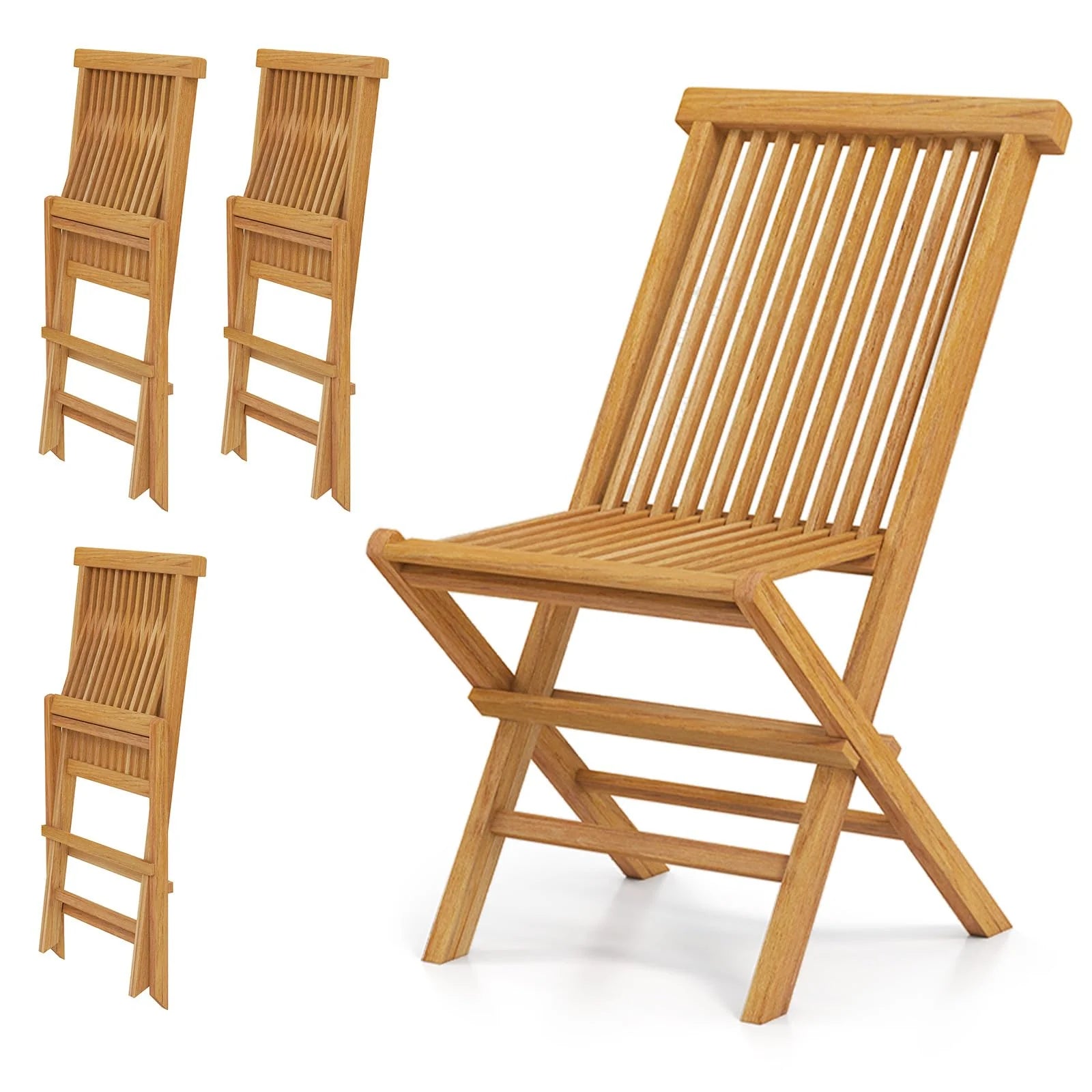 Tangkula Patio Folding Chairs Set of 2/4, Outdoor Teak Wood Chairs w/Slatted Seat & Backrest - Product image 9