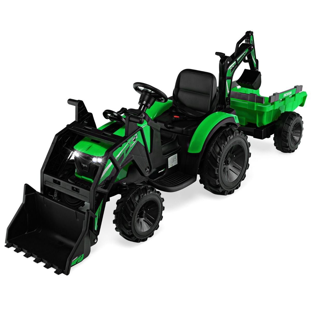 12 V Electric Tractor for Children 3-5 km/h MP3 USB Remote Control Green/Yellow -
