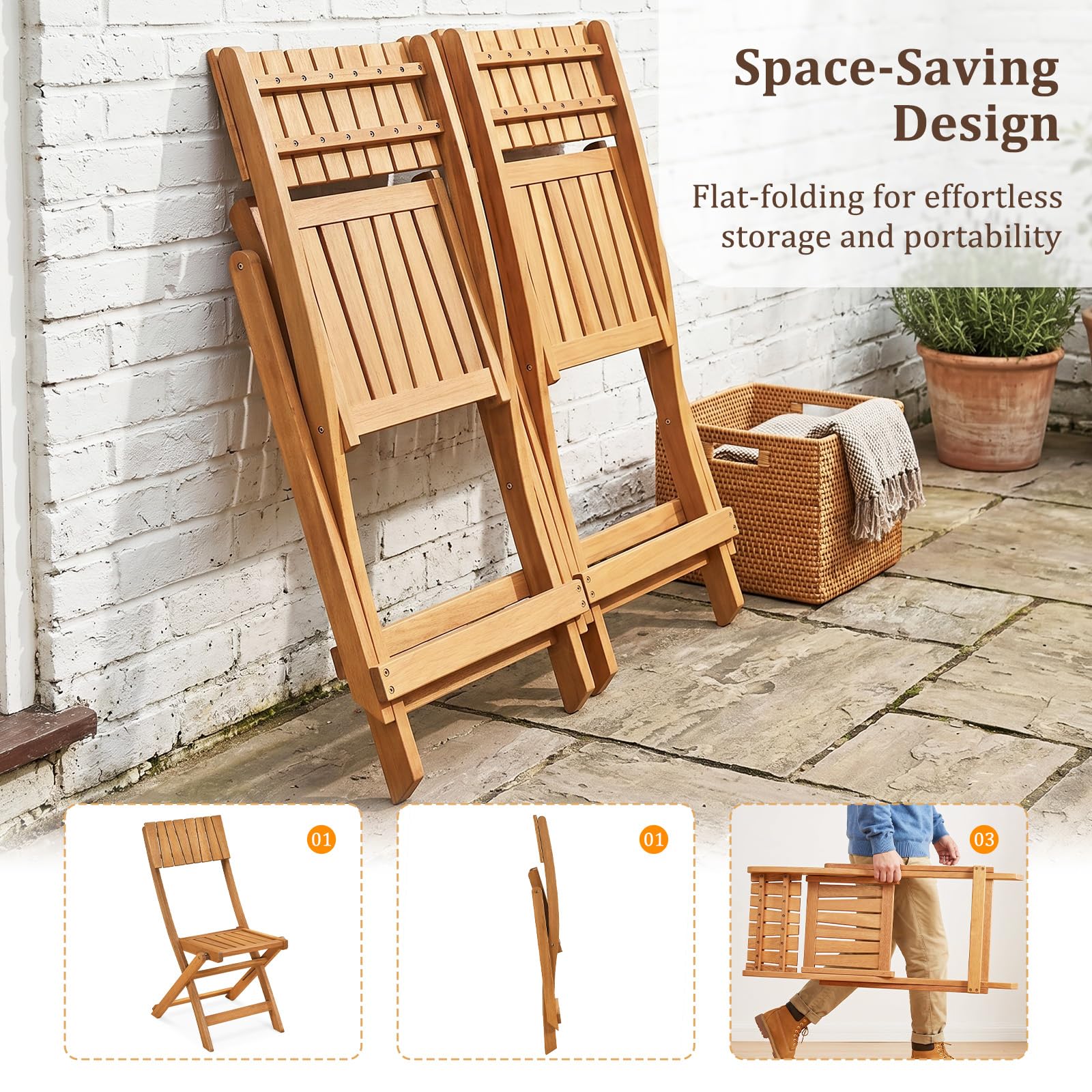 Tangkula Wood Foldable Patio Chairs Set of 2/4 - Product image 5