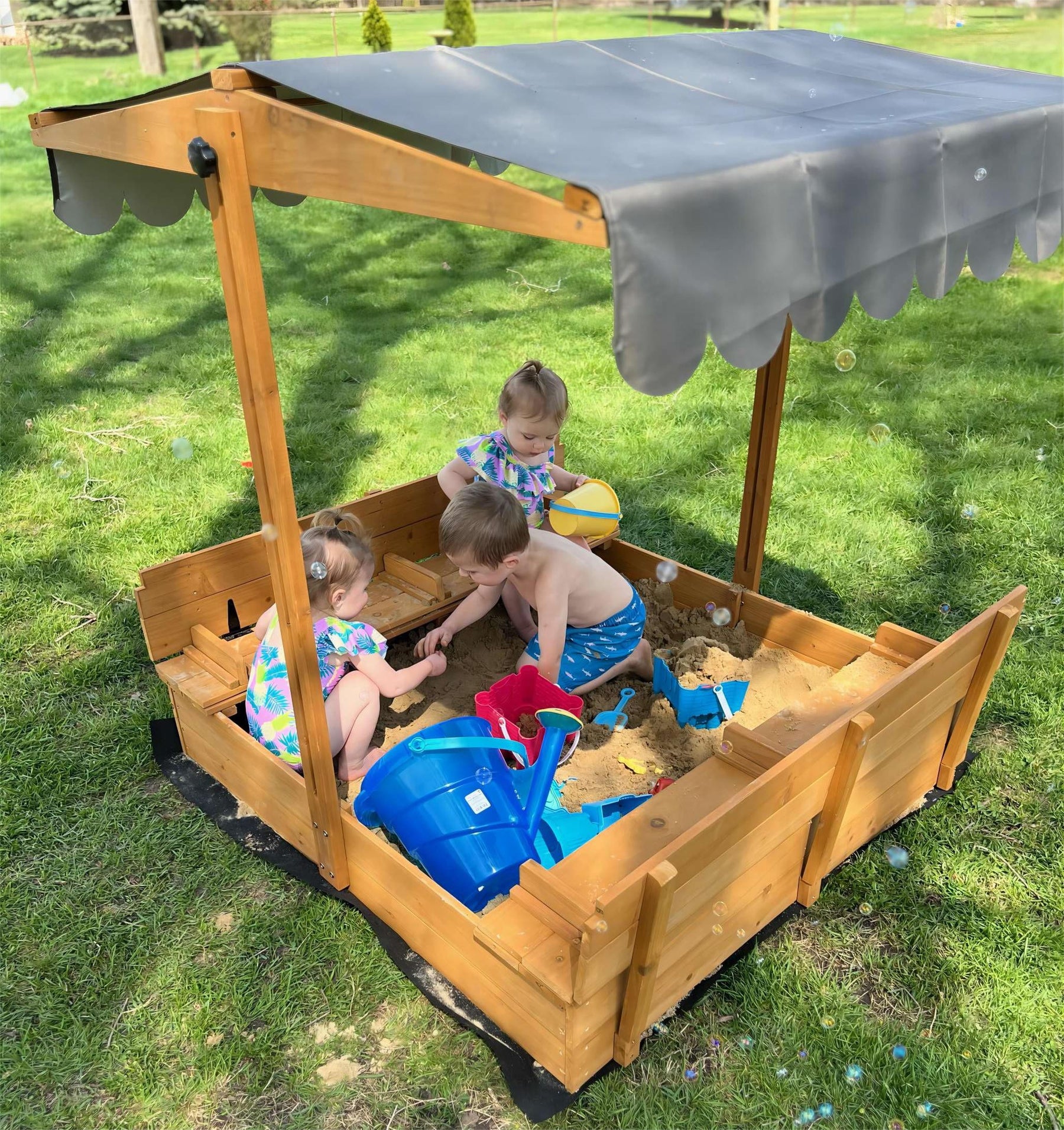 Morgete 47'' Outdoor Sandbox for Kids with Lid and Bench, Wooden Sand Play Toys Center - Product image 4