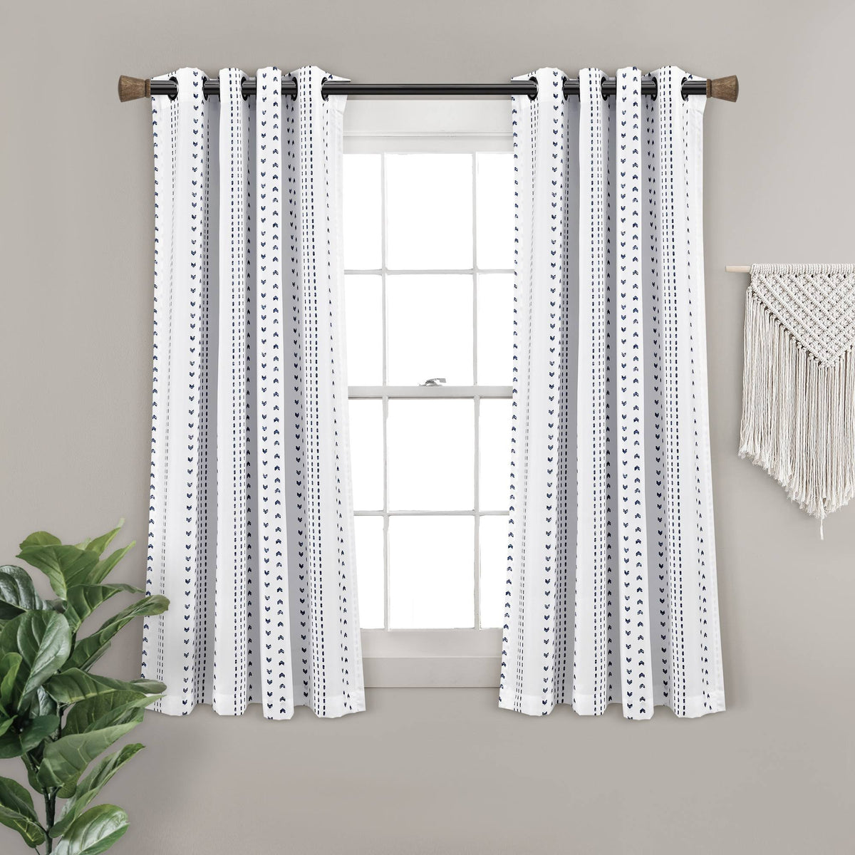 Lush Decor Hygge Stripe Window Curtain Panels Navy/White 52x63 Set - Product image 1