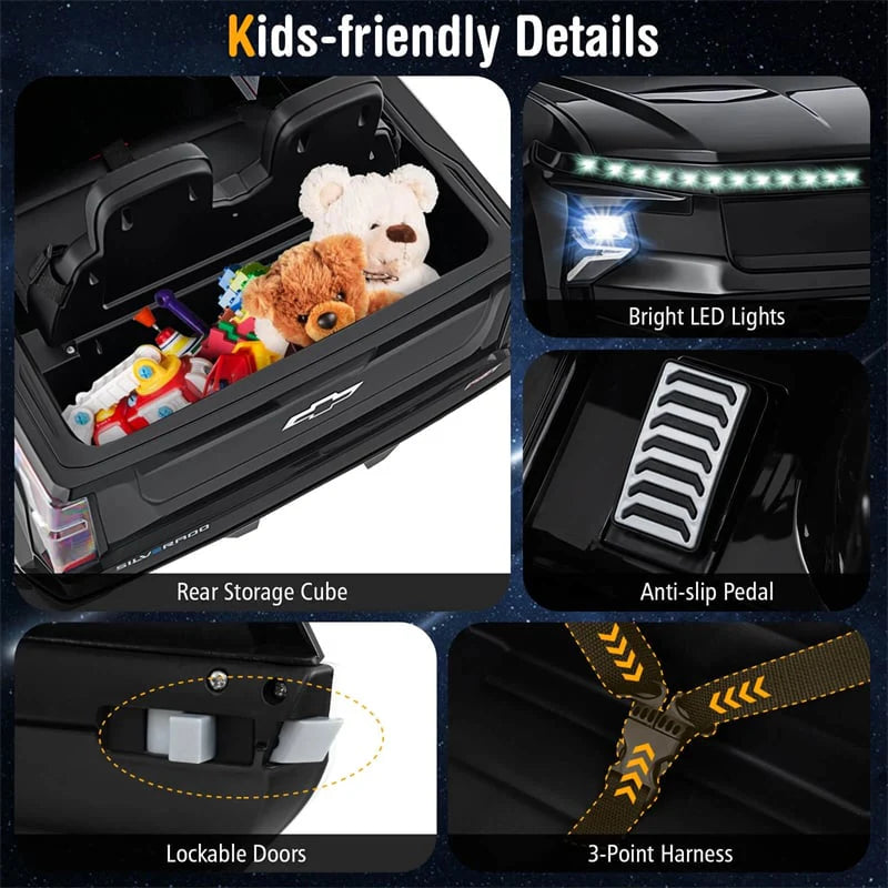 12V Licensed Chevrolet Ride On Truck Car Kids Electric Vehicle with Remote Control, Rear Storage, Lights - Product image 8