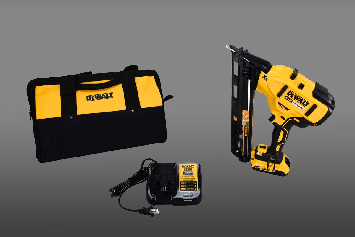 DEWALT 20V MAX Finish Nailer Kit, Angled, 15GA, Battery, Charger & Bag (DCN650D1) - Product image 1