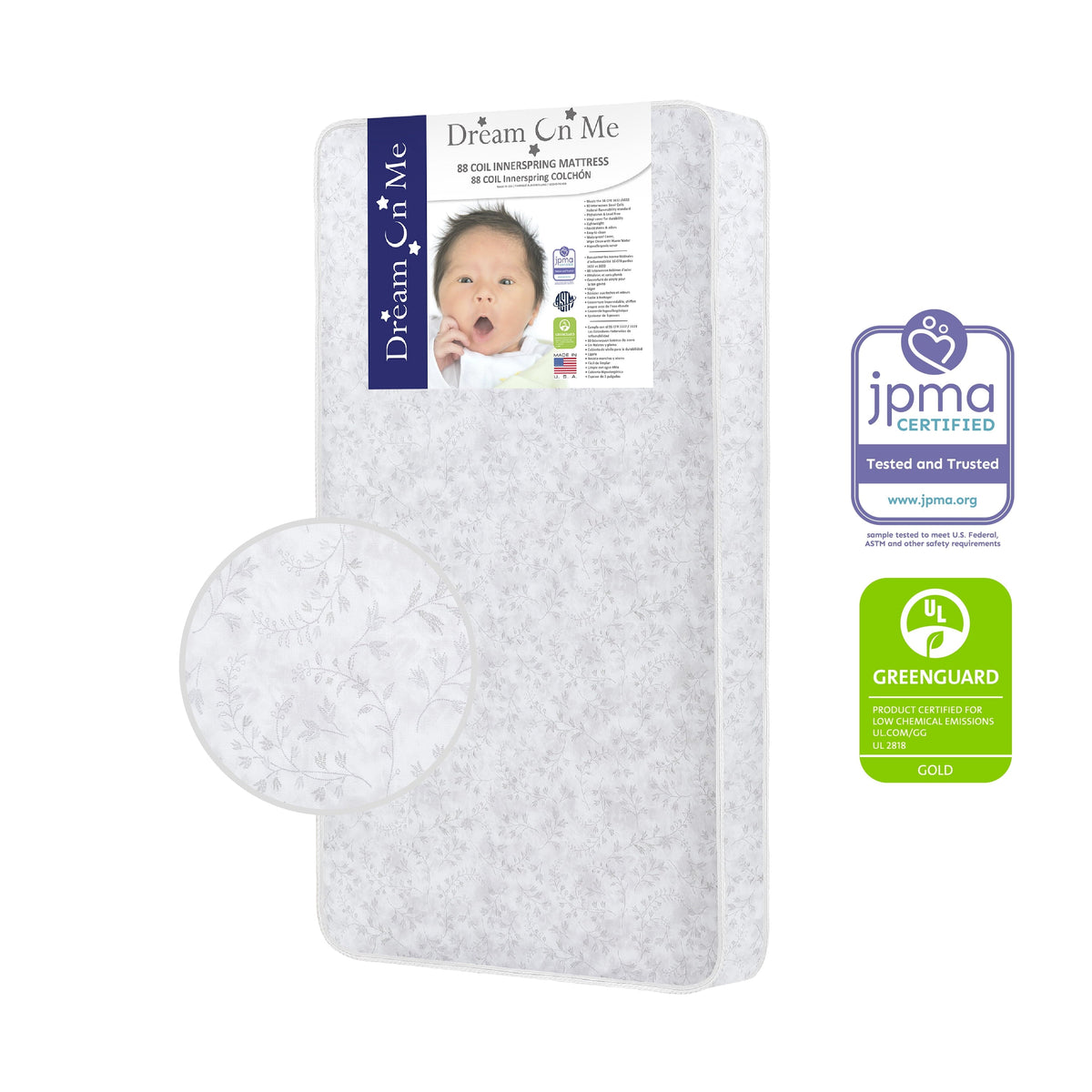 on Me Twinkle 5 88 Coil Crib and Toddler Mattress. Morning Mist Floral. Greenguard Gold Certified - Product image 1