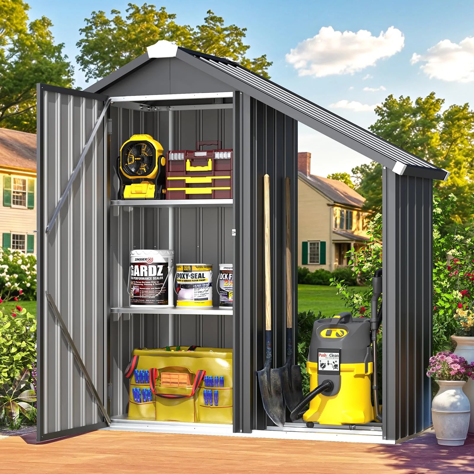 AECOJOY Outdoor Storage Cabinet Waterproof with Shelves and Lean to Open-Sided Firewood Racks - Product image 7