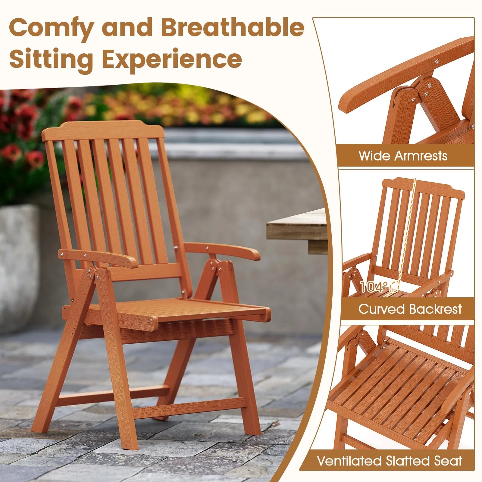 Tangkula Foldable Patio Chair All-Weather HDPE Outdoor Dining Chair with Armrest - Product image 8