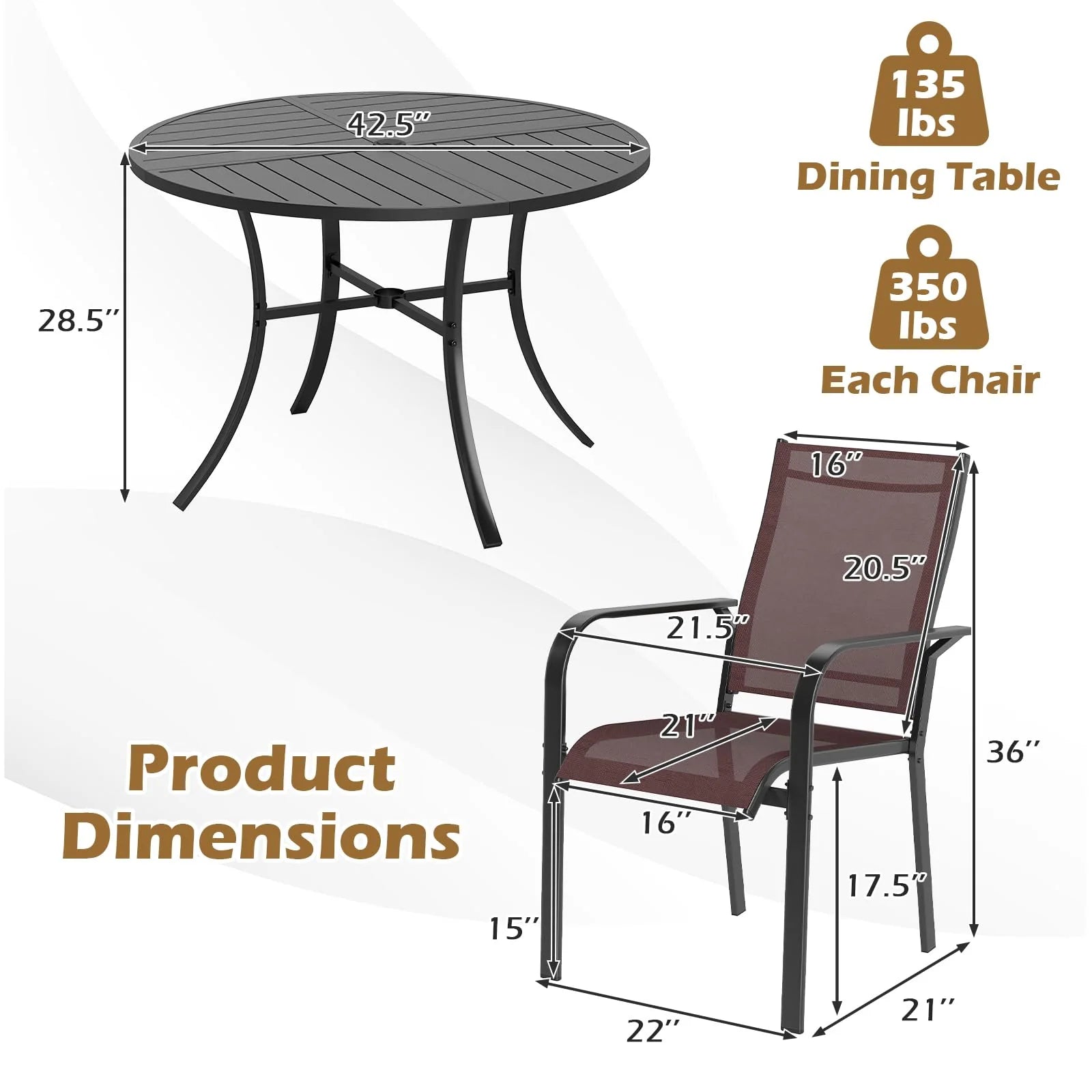 Tangkula 5 Pieces Patio Dining Set Outdoor Round Table and Stackable Chairs with Umbrella Hole - Product image 4