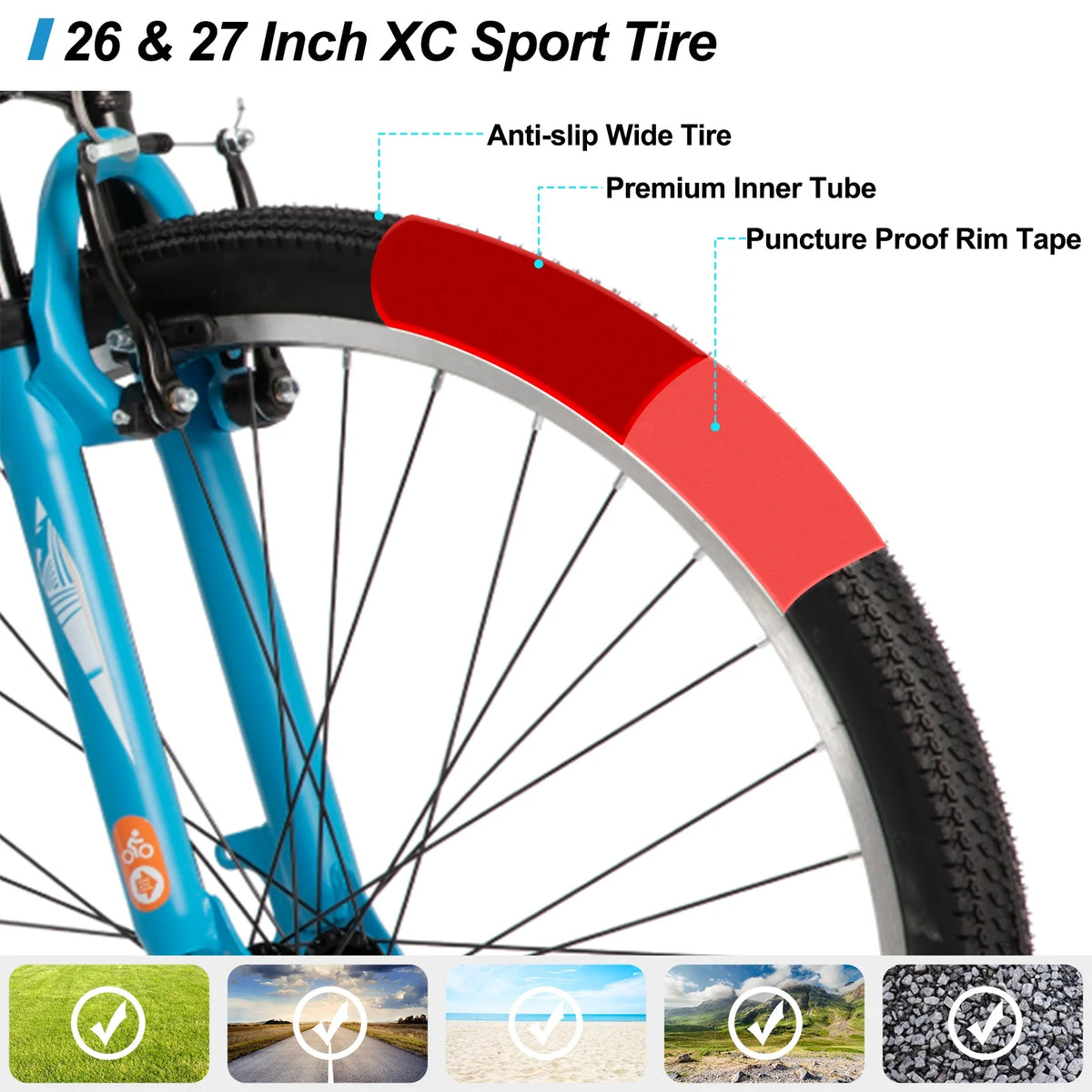 Hiland 26 27.5 29 in Mountain Bike, Mens Womens MTB with 21 Speeds, High - Tensile Steel Frame, V Brake - Product image 12