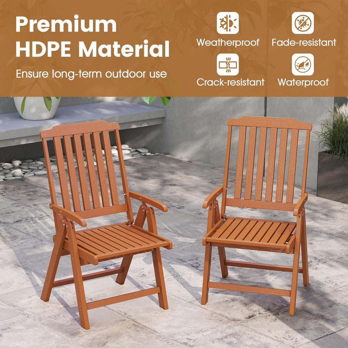 Tangkula Foldable Patio Chair All-Weather HDPE Outdoor Dining Chair with Armrest - Product image 6