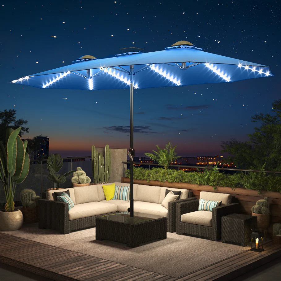 AECOJOY 15ft Patio Double-Sided Umbrella, 156 PCS Solar LED Light Outdoor Large Umbrella, Dark Blue - Product image 2