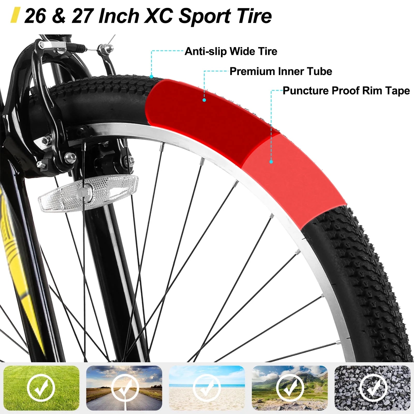Hiland 26 27.5 29 in Mountain Bike, Mens Womens MTB with 21 Speeds, High - Tensile Steel Frame, V Brake - Product image 8