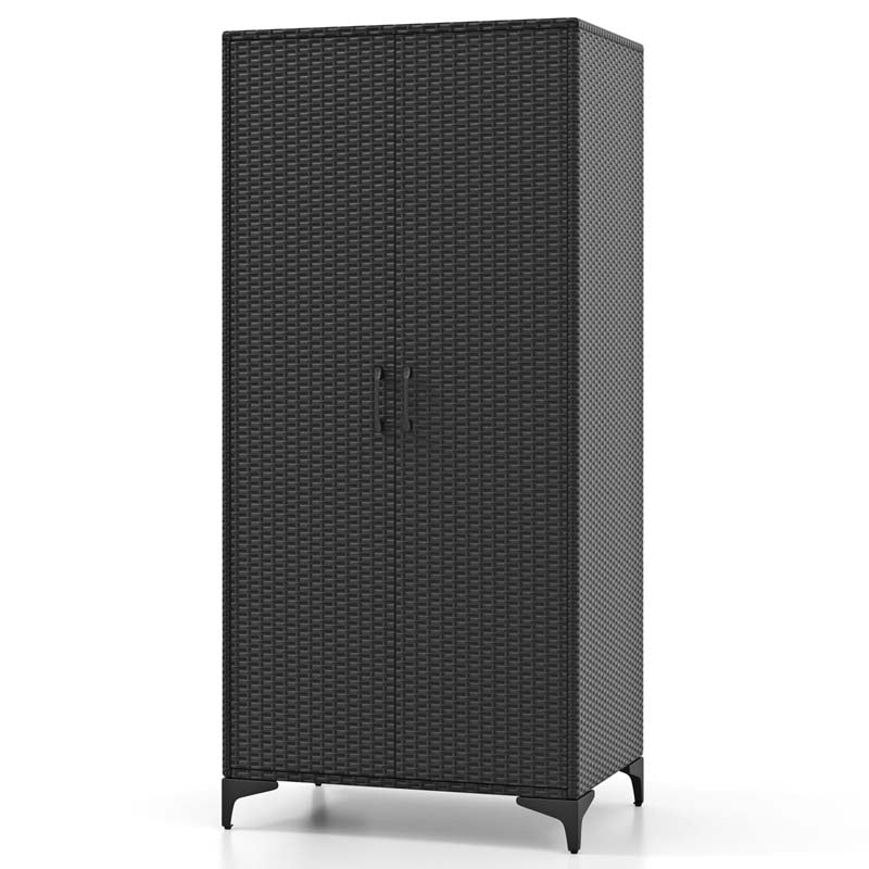 62" Tall PE Rattan Wicker Wardrobe Closet Storage Cabinet with 2 Doors, Hanging Rod, 4 Storage Cubes - Product image 1