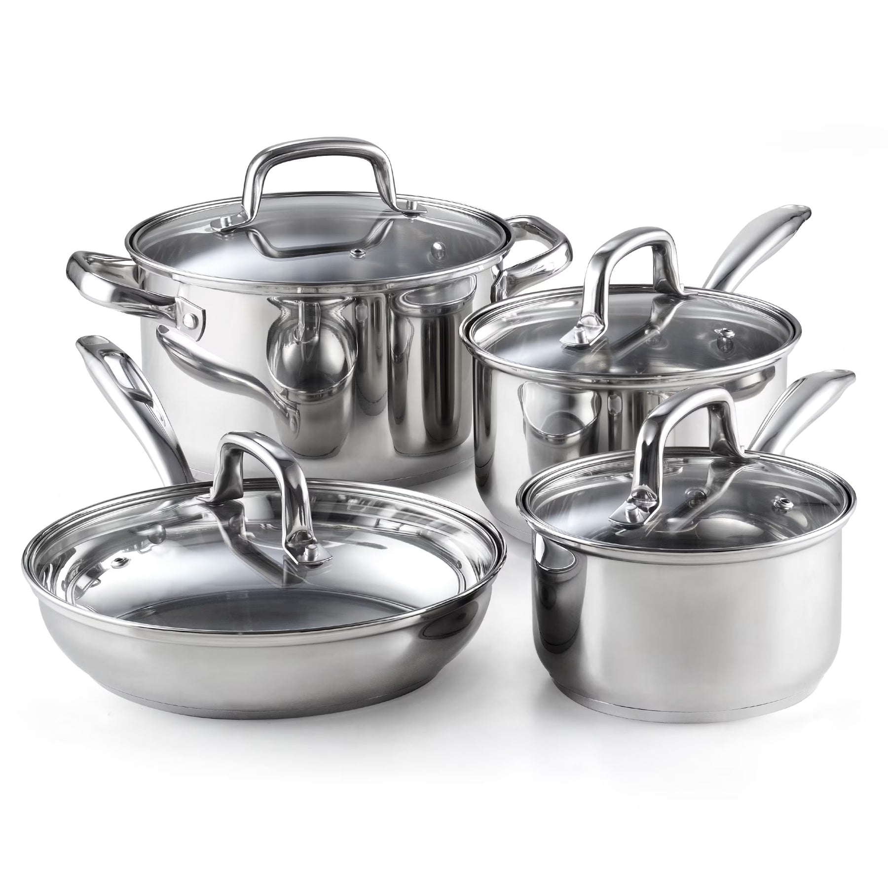 Cook N Home Pots and Pans Stainless Steel, 8 - Piece Induction Pot Kitchen Cookware Set, Silver, Oven Safe - Product image 1