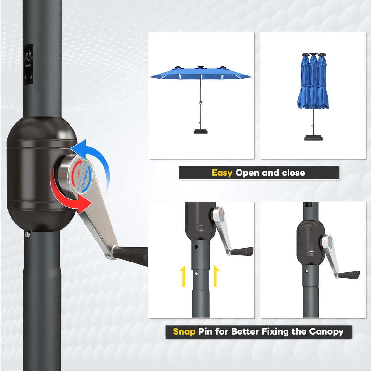 AECOJOY 15ft Patio Double-Sided Umbrella, 156 PCS Solar LED Light Outdoor Large Umbrella, Dark Blue - Product image 5
