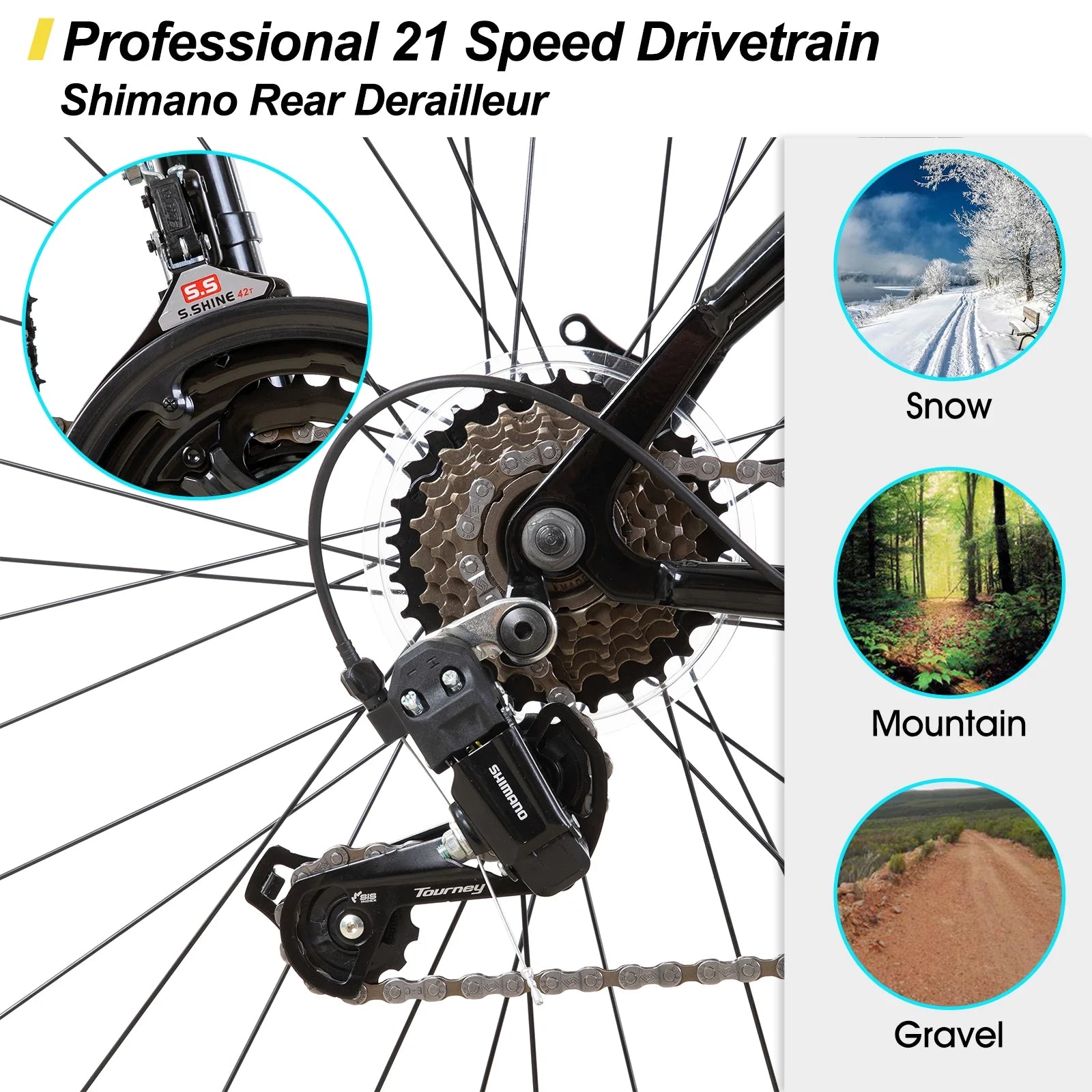 Hiland 26 27.5 29 in Mountain Bike, Mens Womens MTB with 21 Speeds, High - Tensile Steel Frame, V Brake - Product image 7