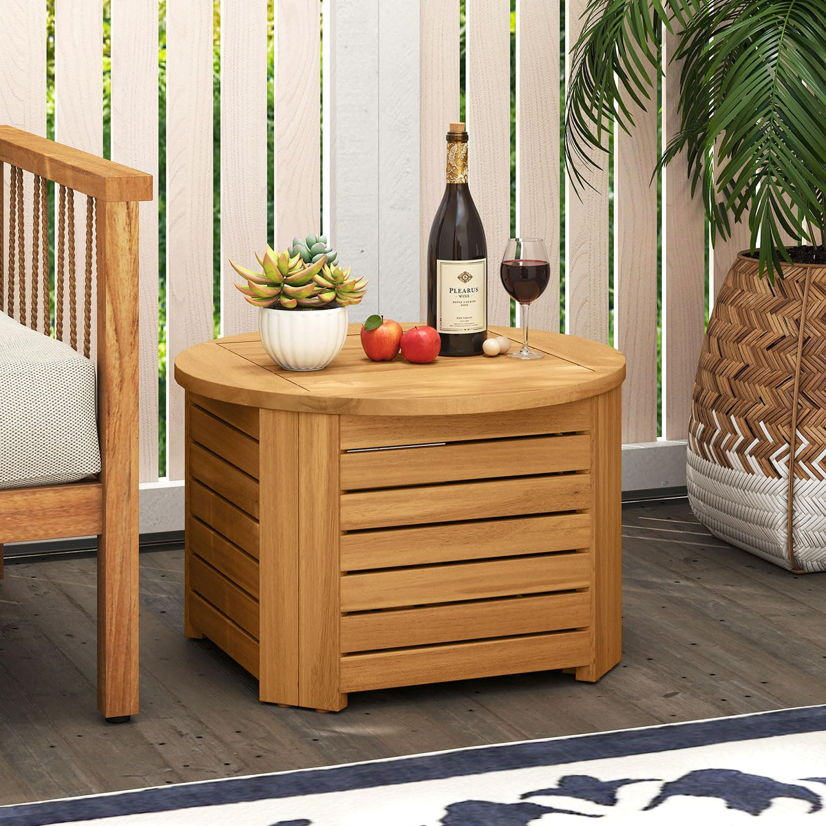Tangkula 2-in-1 Outdoor Side Table with Storage Acacia Wood Slatted Coffee Table Square and Round Slatted - Product image 2